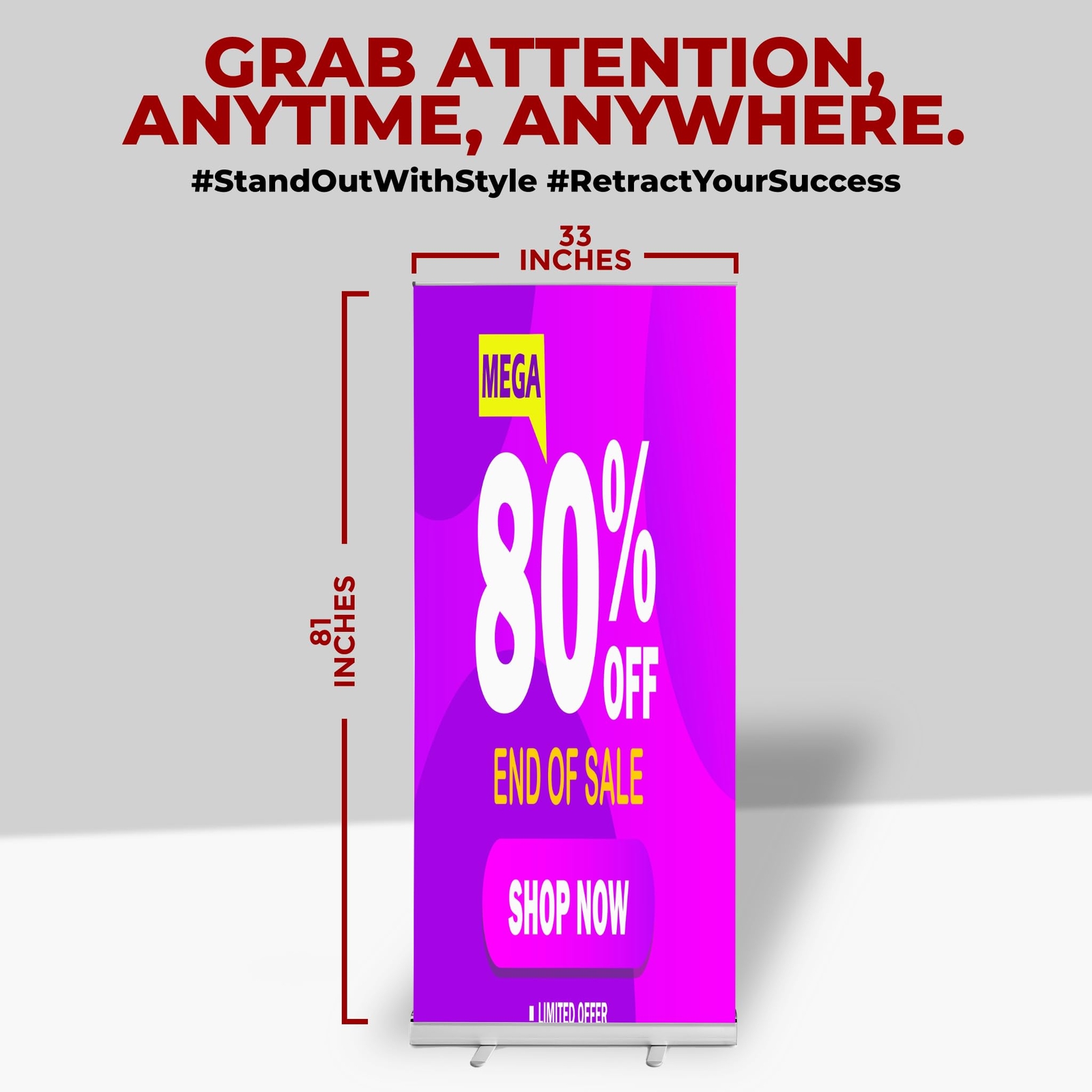 Sale Promotion Sign Retractable Banner Stand | Adjustable Roll-up Frame