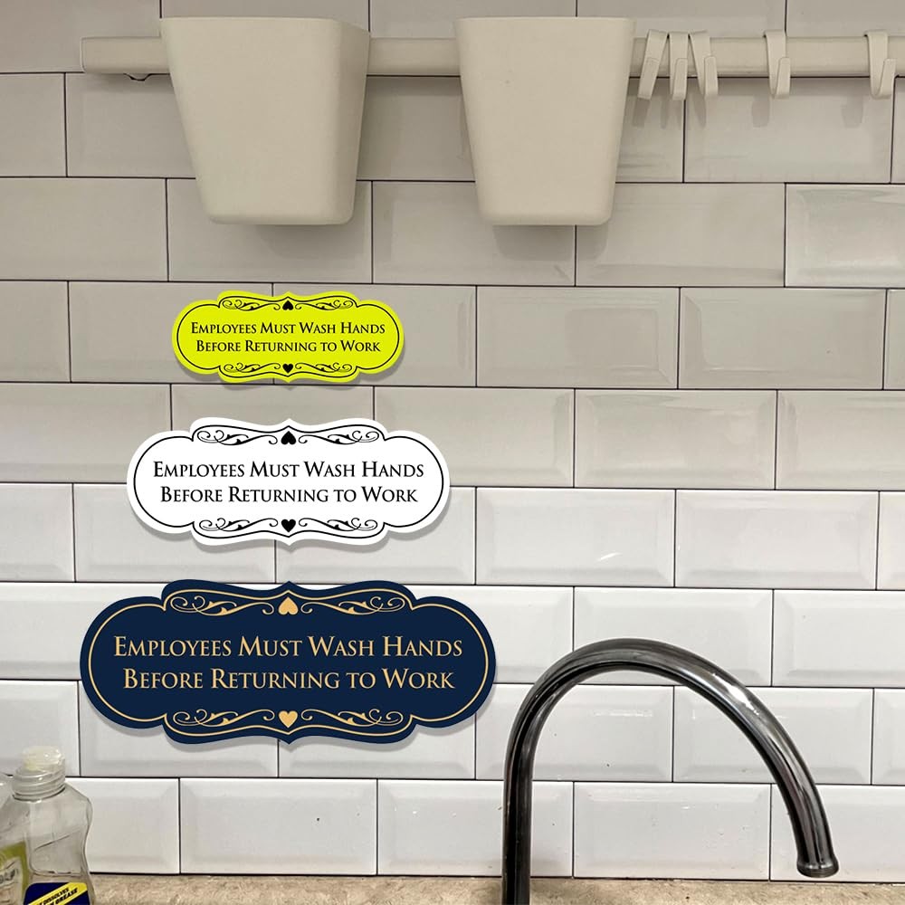 Medium Employees Must Wash Hands Sign Brushed Gold Easy Installation Office