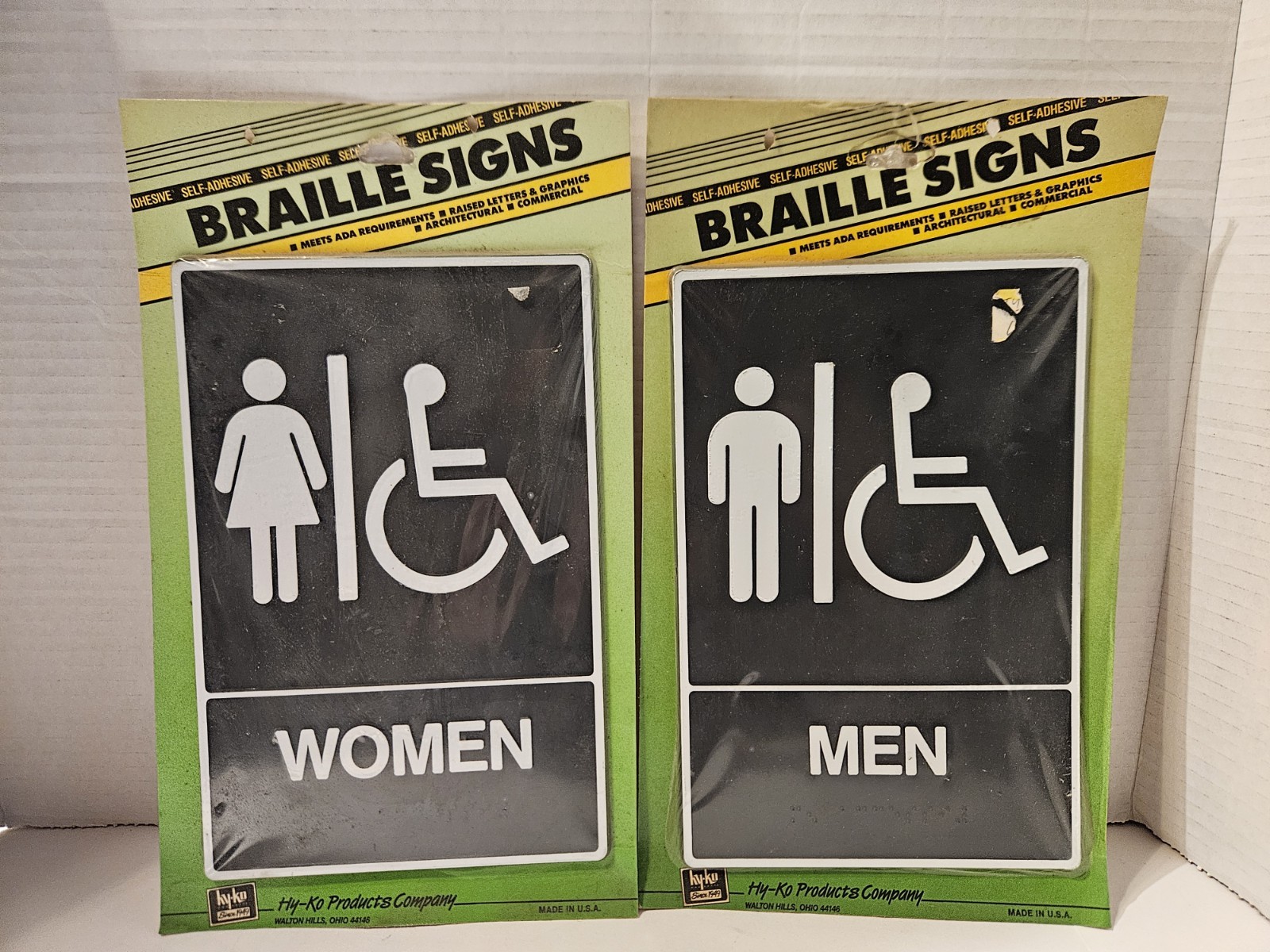 New ADA 1 Women, 1 Men Handicap Restroom Sign Braille Self Adhesive 8.5&Prime; x 5.5&Prime;