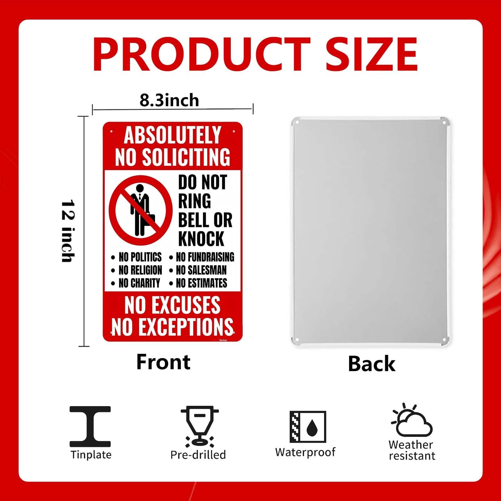 No Soliciting Sign 11.8×7.8&Prime; Weatherproof Aluminum Door Sign, Do Not Knock R…