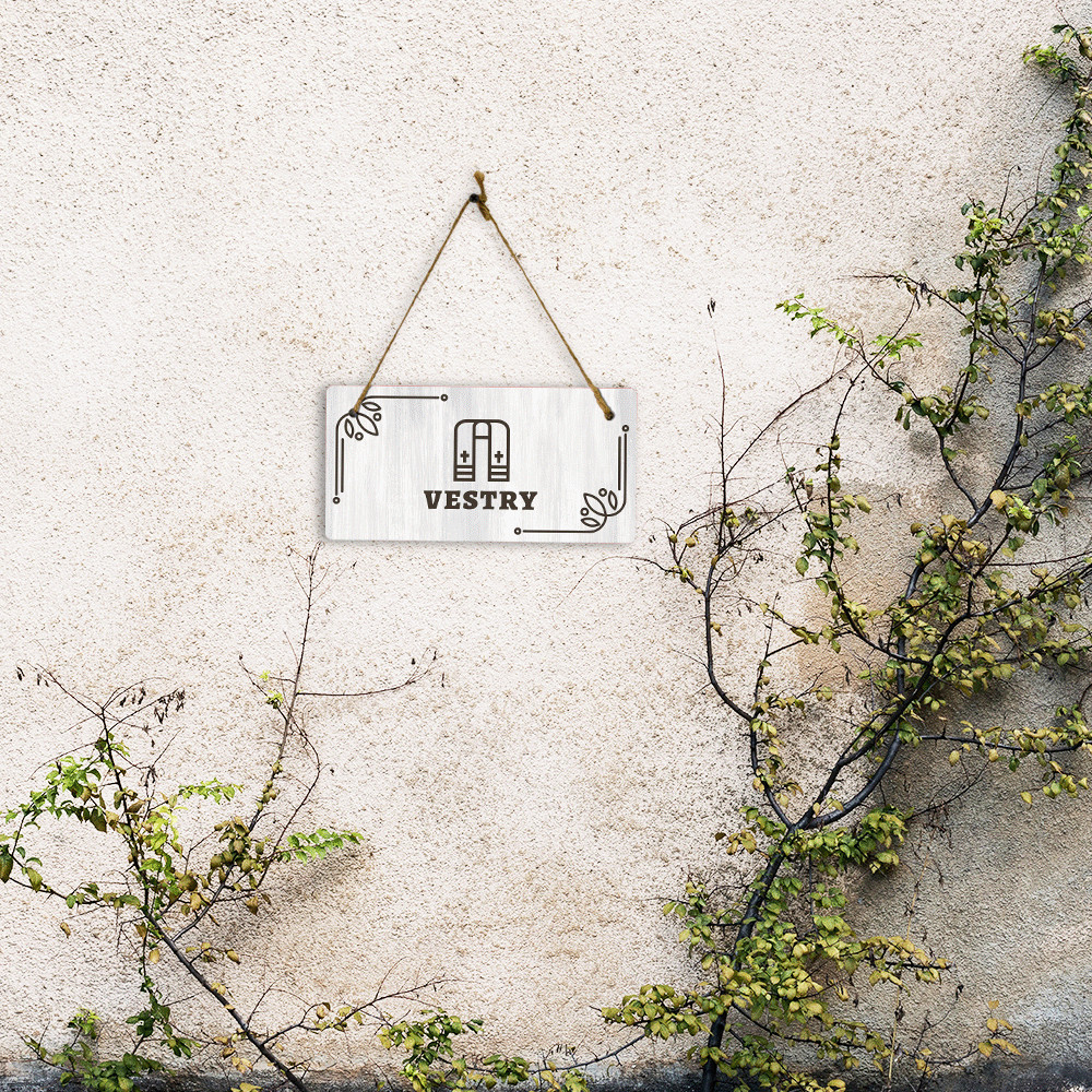 Vestry 5×10 Hanging Plus Wall or Door Sign | Religious Rustic Wood Sign