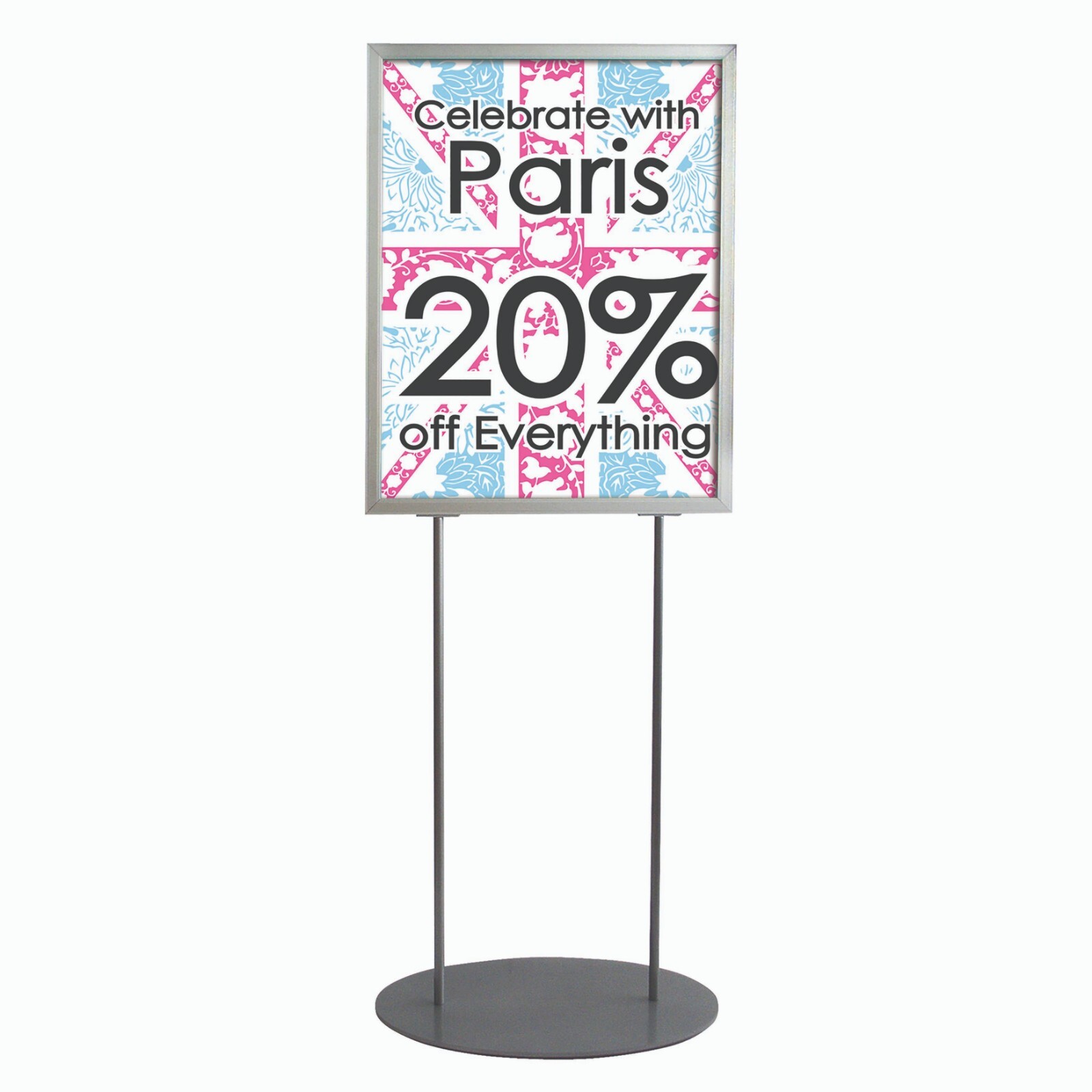 Metal Oval Base Poster Stand Infoboard Double Sided Sign Holder Slide-In 22×28&Prime;