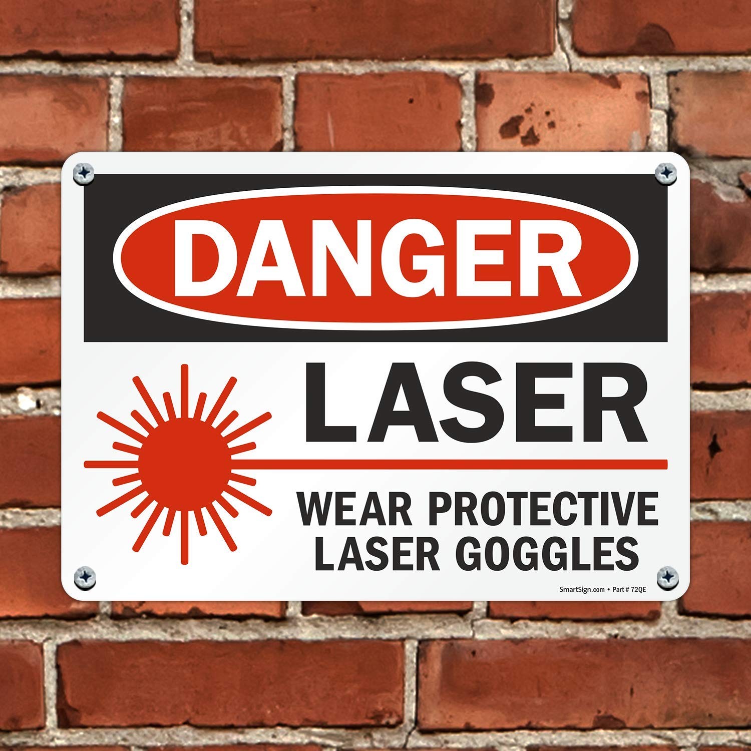 10×14 Inch Plastic Danger Laser Wear Protective Goggles Sign Black Red White