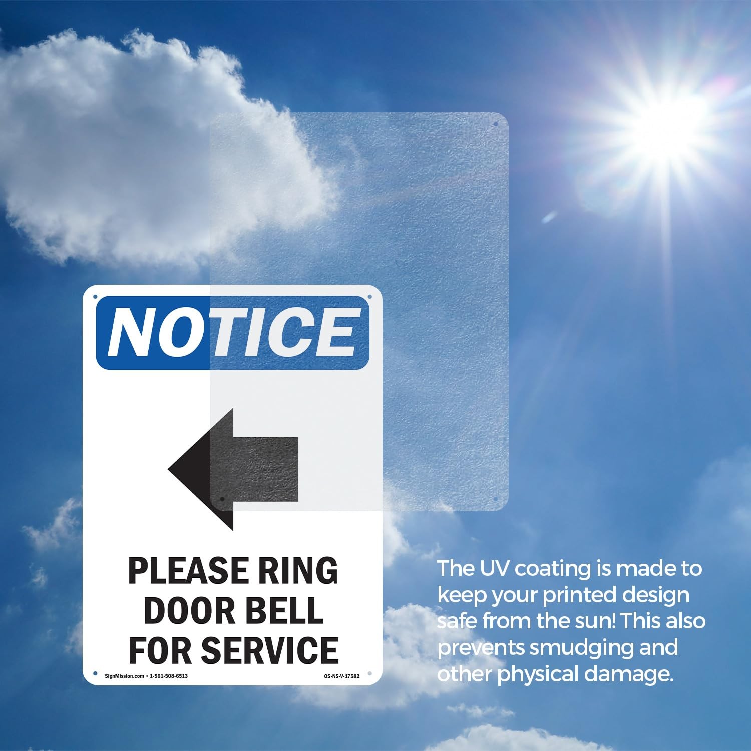 Please Ring Door Bell OSHA Notice Rigid Plastic Sign 18 Inch x 12 Inch – 10 Pack