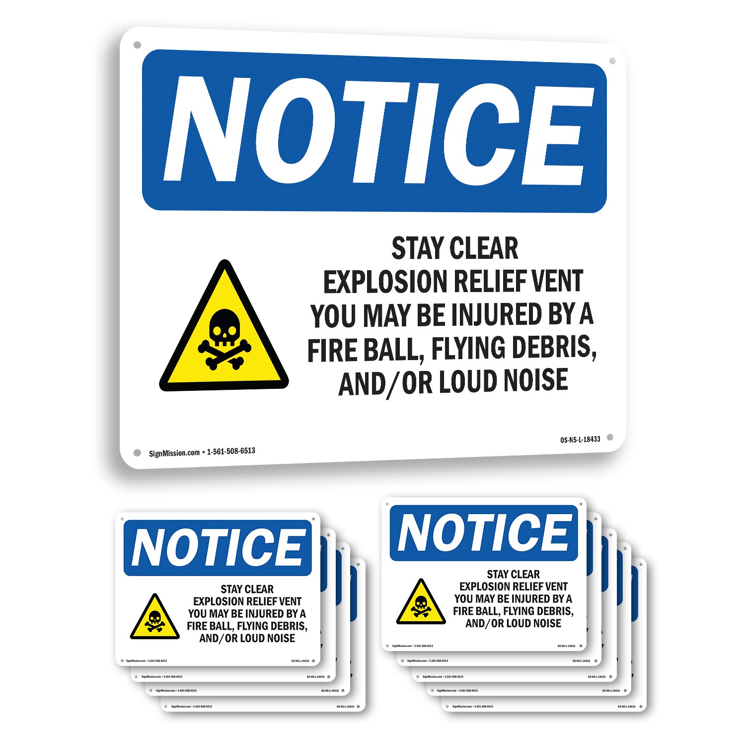 Stay Clear Explosion Relief OSHA Notice Sign Metal, Plastic, Decal 5 or 10 Pack