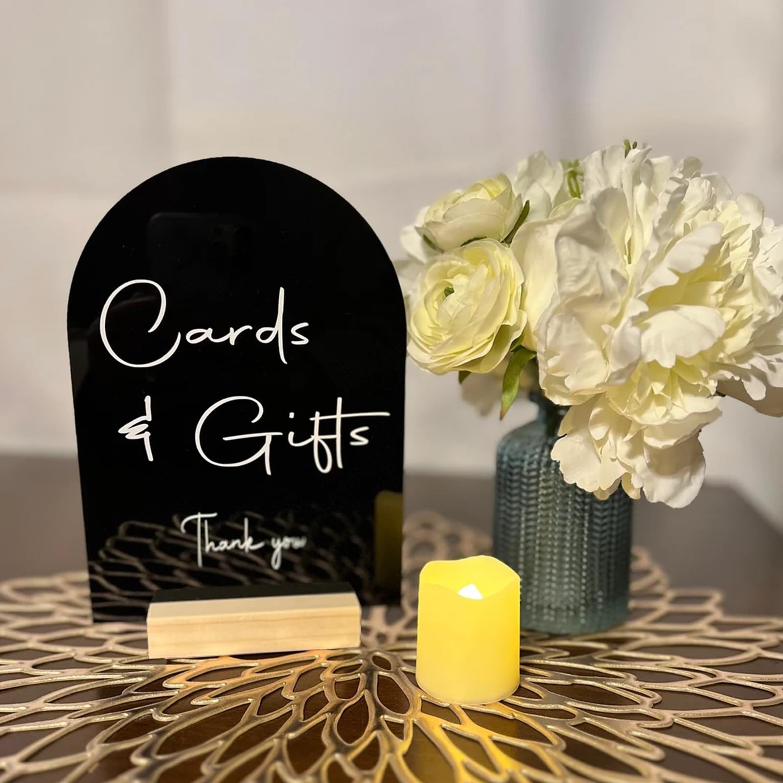 10 PCS Black Arch Acrylic Table Sign Blank Sheets Wood Stand Base 5×7 Inch