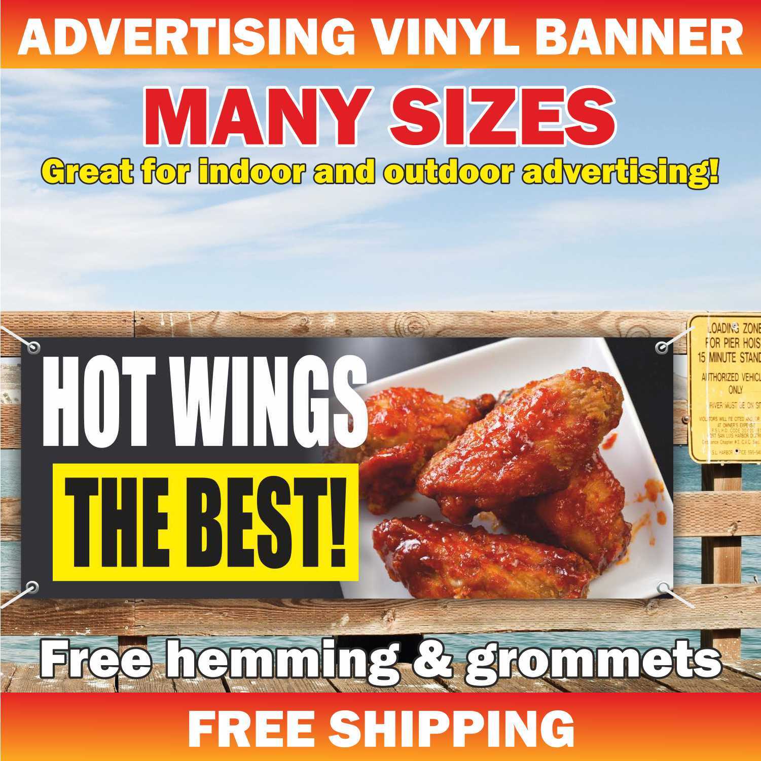 HOT WINGS Advertising Banner Vinyl Mesh Sign chicken street fast food sandwich