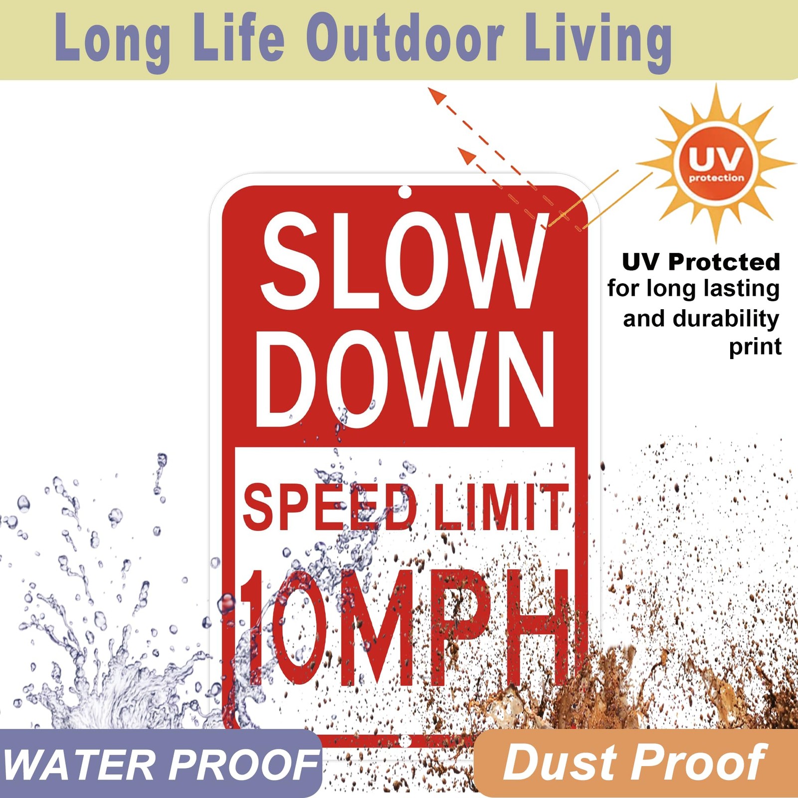 Slow Down Sign, Speed Limit 10 MPH Sign, 18×12 Inches Reflective Aluminum Sig…