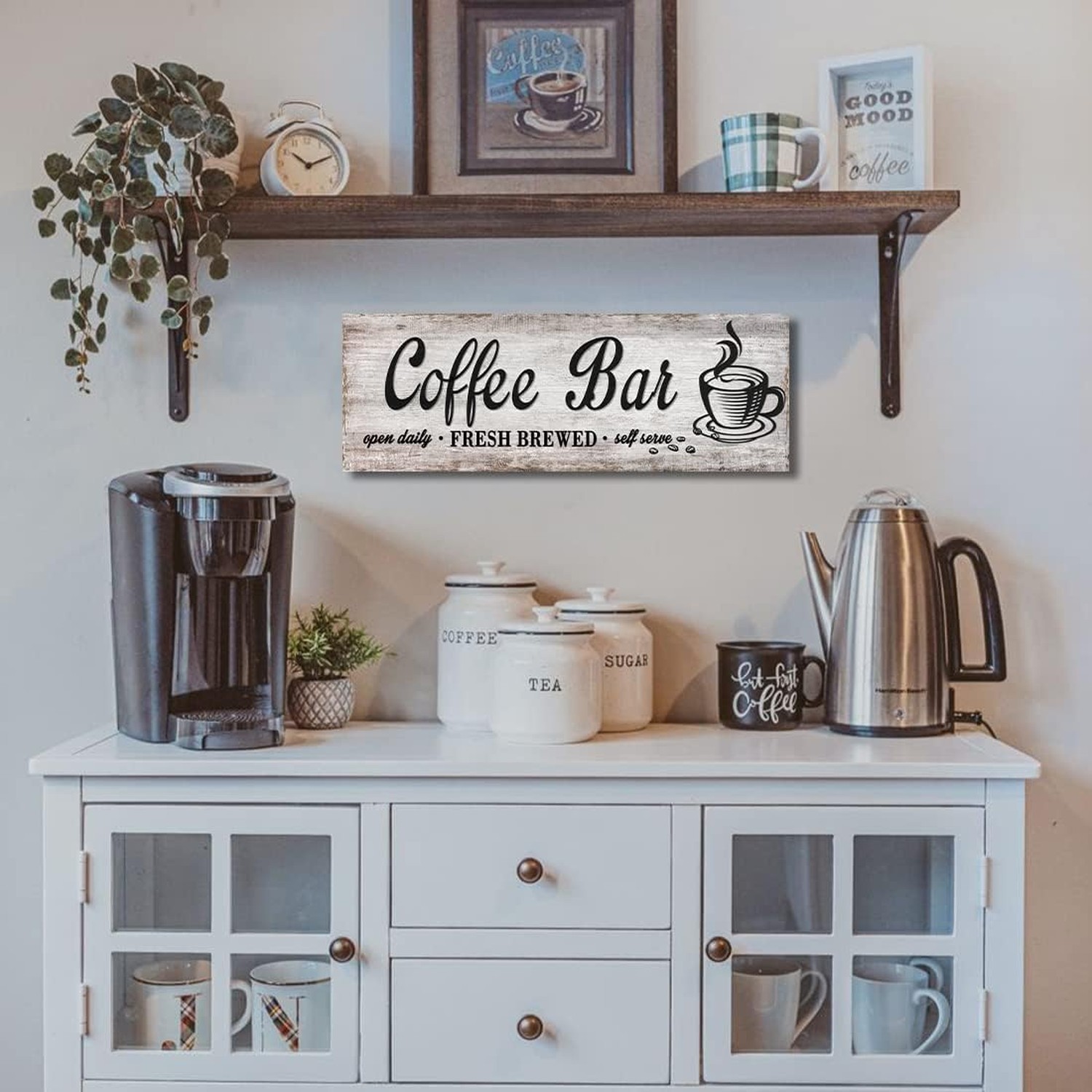 Rustic Wood Grain Coffee Station Decor – Retro Coffee Bar Signs for Kitchen -…