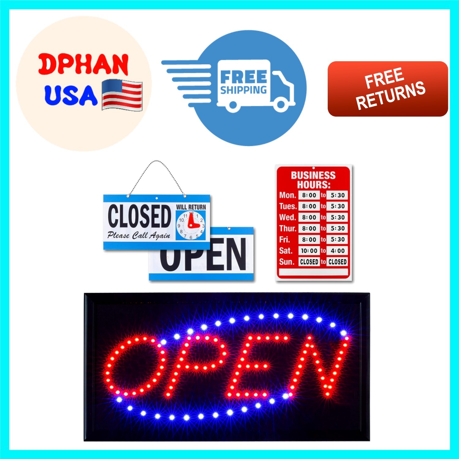 Stylish Neon Open Sign for Business with Included Open & Closed Signs – 17×10
