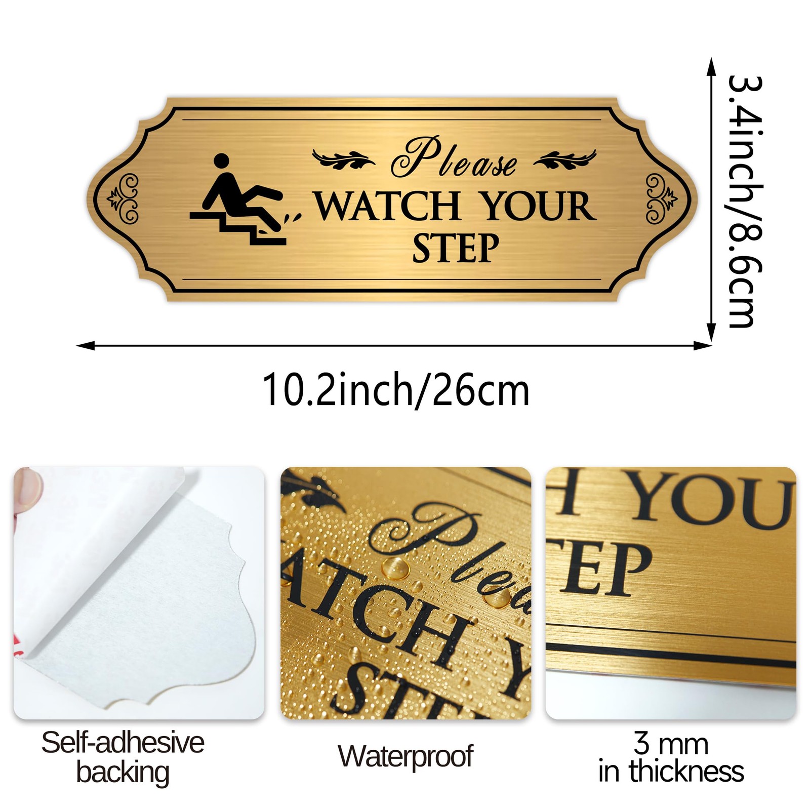 Self-Adhesive Waterproof « Watch Your Step » Sign for Indoor/Outdoor Use