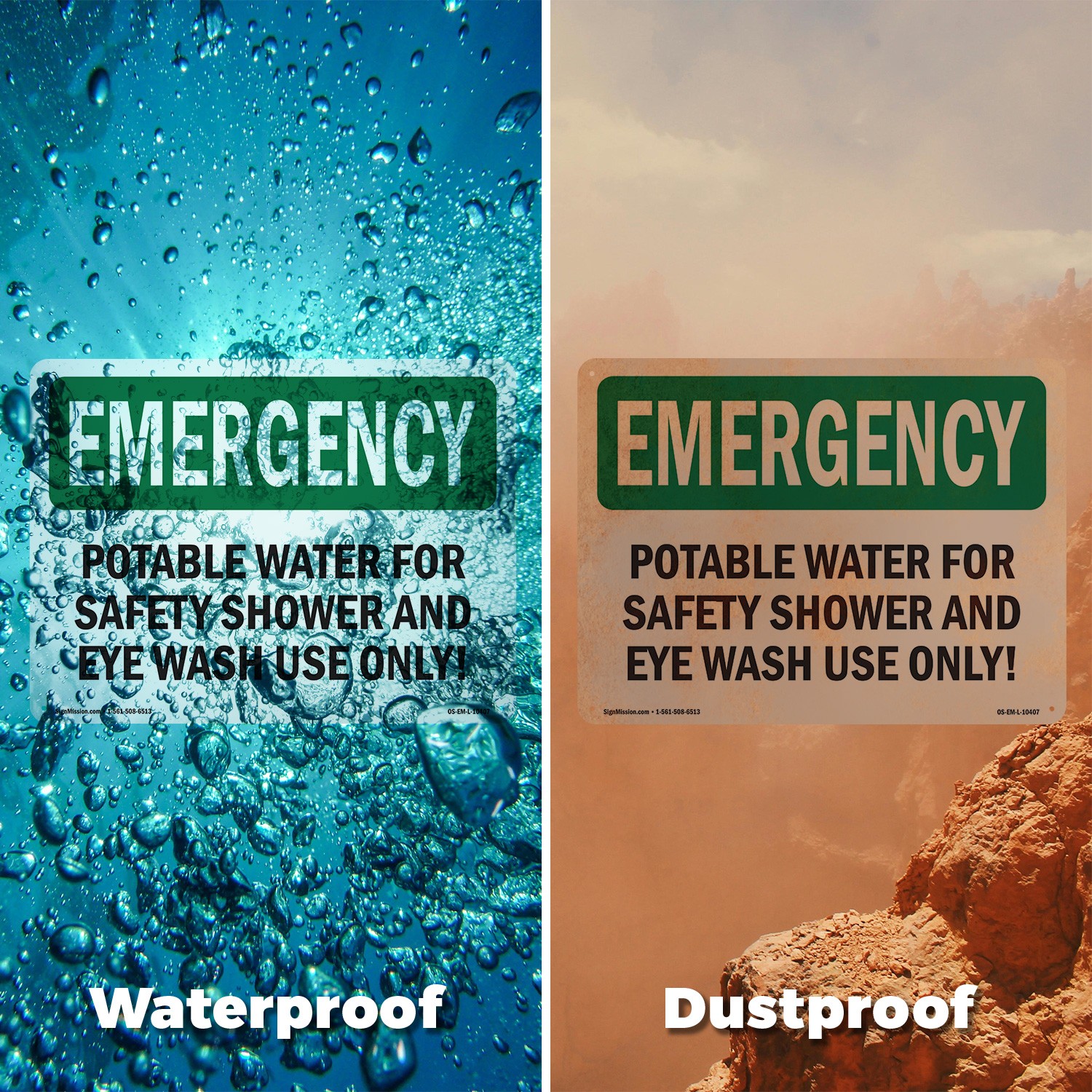 Potable Water For Safety Shower And Eye OSHA Emergency Sign, Decal 5 or 10 Pack