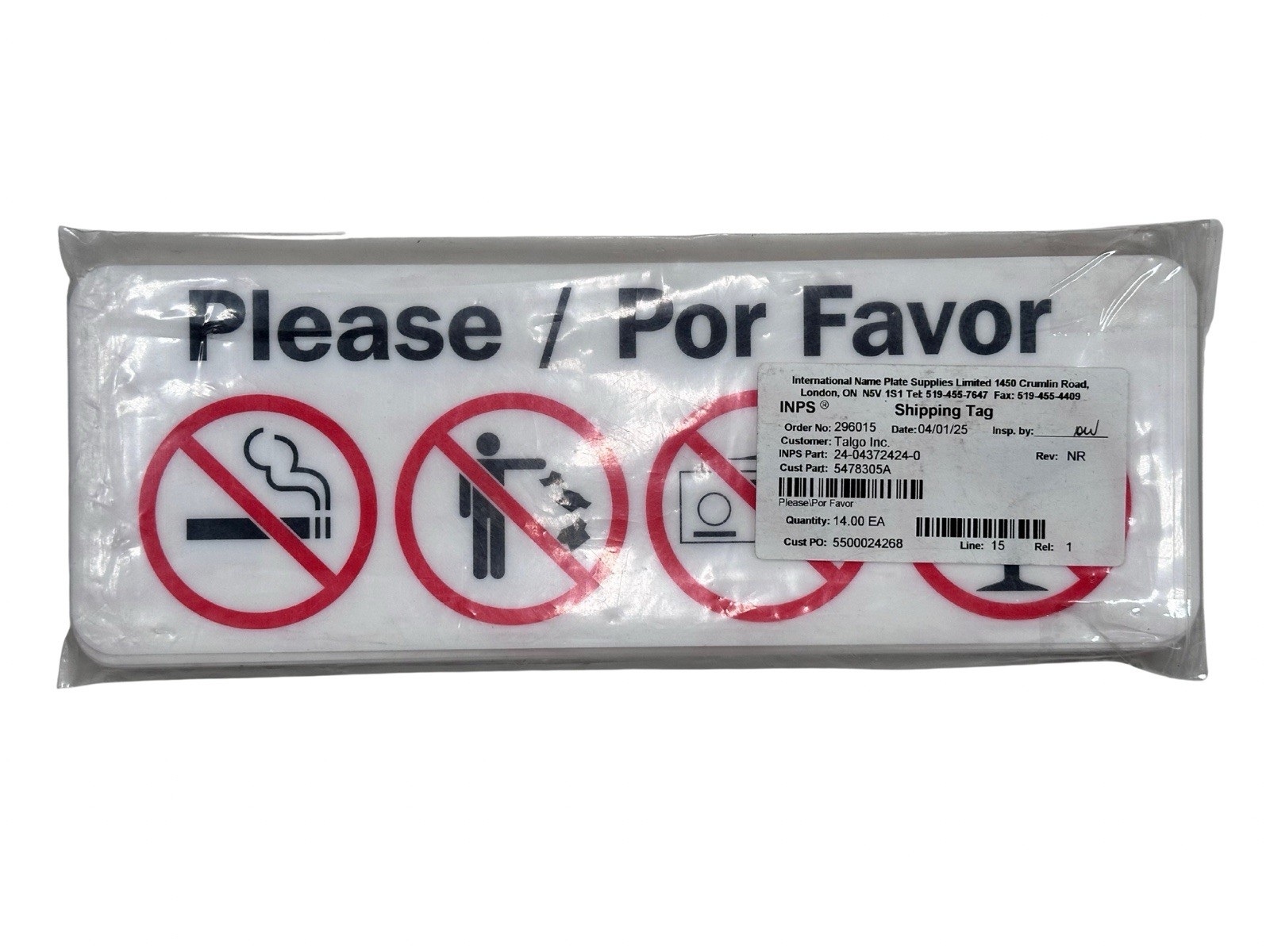 INPS 12&Prime;x4&Prime; Prohibitory Sign Adhesive Vinyl Business Decal Graphics – Pack Of 14