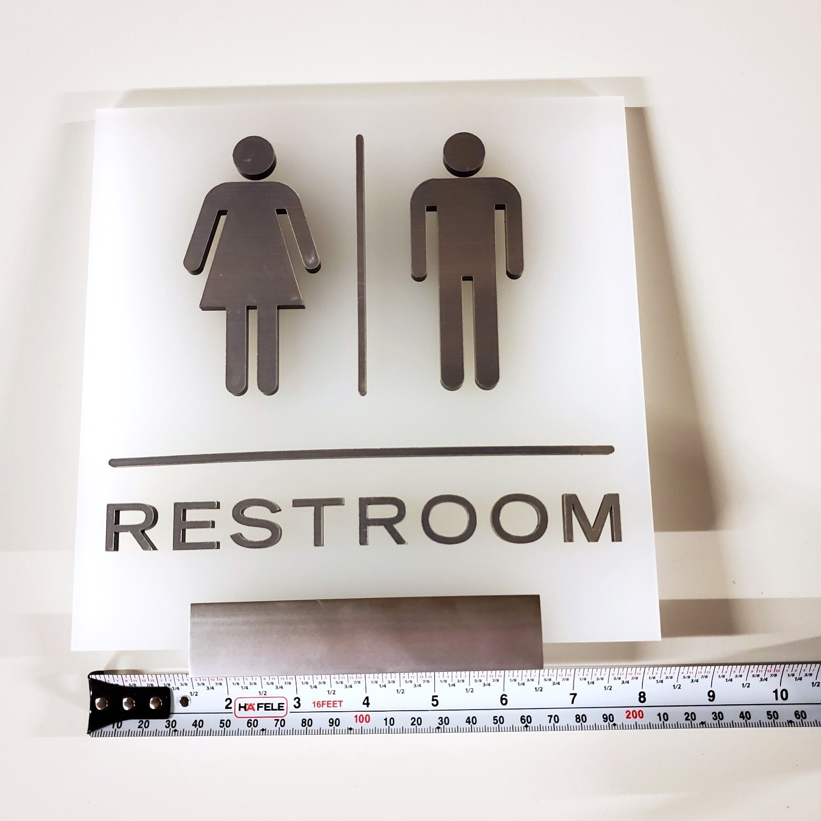 Frosted Acrylic 3D Brushed Chrome Unisex Restroom Sign 8×8&Prime; w/Mount MADE IN USA!