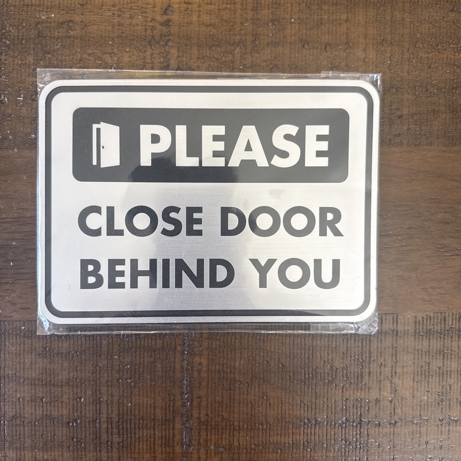 2 Pack Classic Framed Please Close Door Behind You Sign 5&Prime; x 7&Prime; Brushed Silver