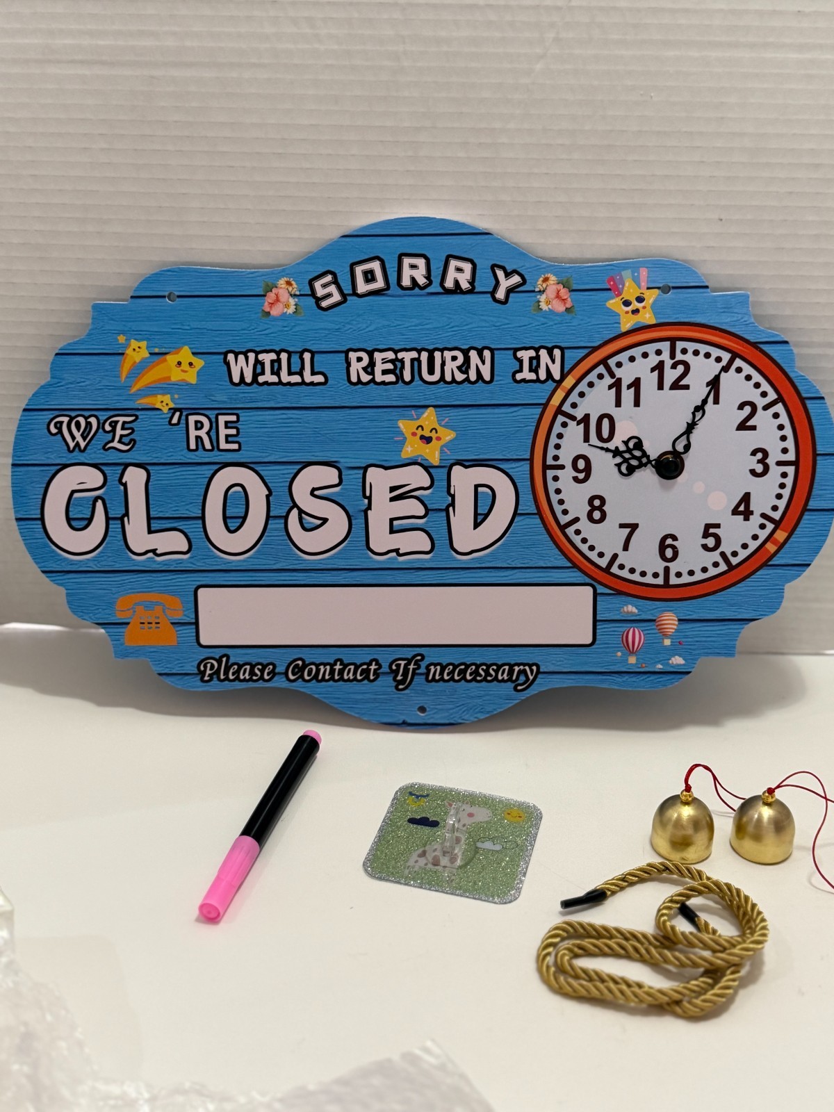 Double Sided « OPEN/CLOSED” Sign w/ “Be Back” Clock 10 x 16 Blue FAST SHIP