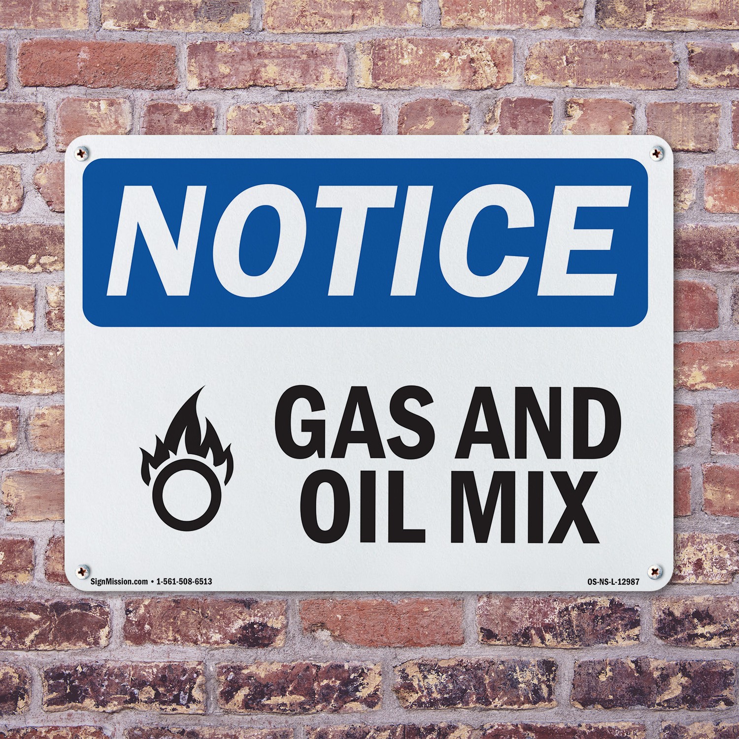 Gas And Oil Mix OSHA Notice Sign Metal, Plastic, Or Decal – 5 or 10 Pack