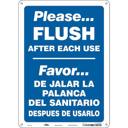Condor 474A68 Please. Flush After Each Use, Spanish-Bilingual, 10 In W X 14 In