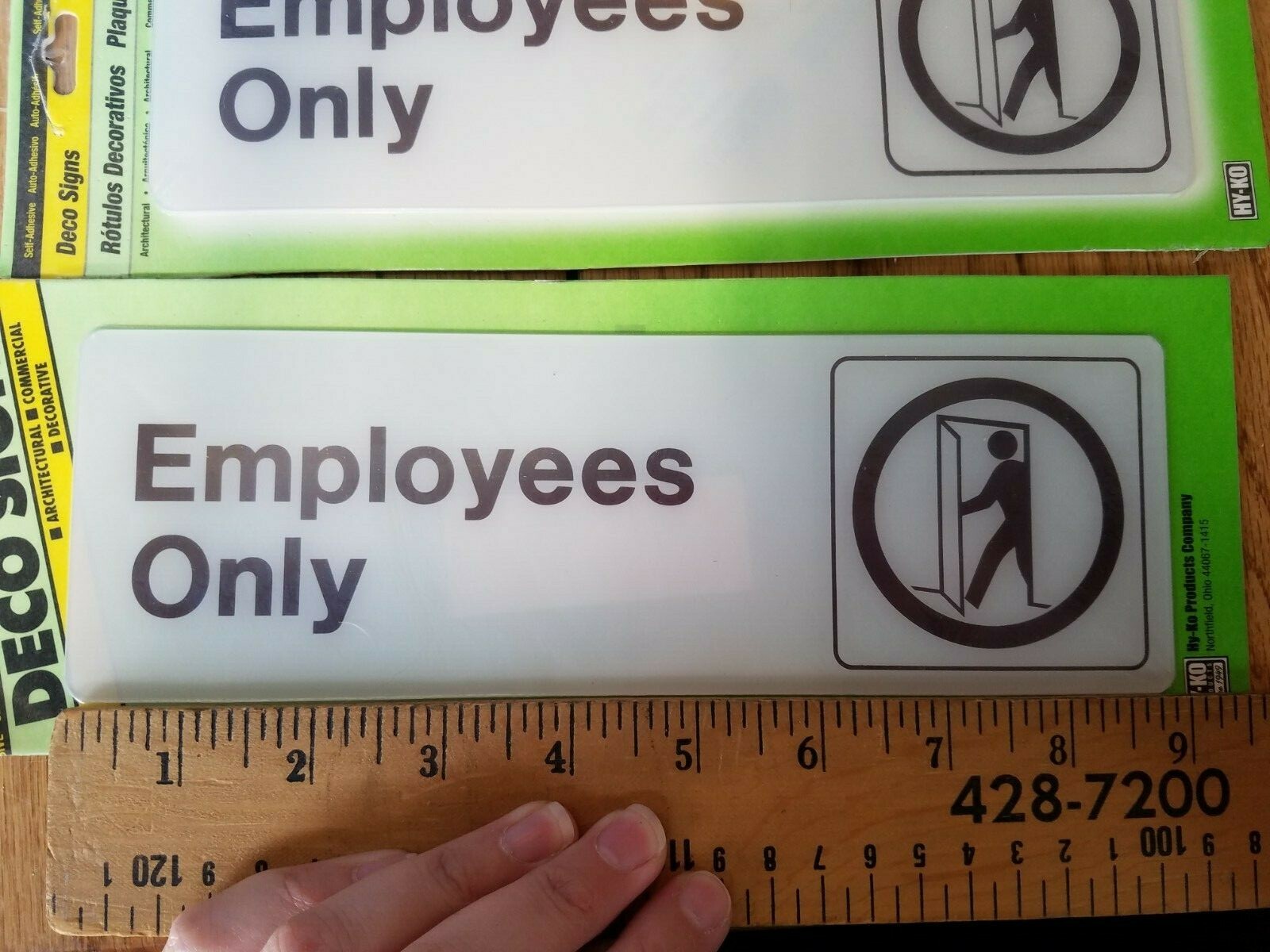 EMPLOYEES ONLY signs 3&Prime; x 9&Prime; Lot of 2 Hy-Ko Self-Adhesive Deco Signs NEW! D-2