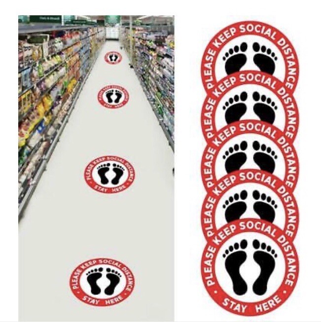 Social Distance Floor Sticker. 12-Pack Anti-Slip, Waterproof. Red White & Black