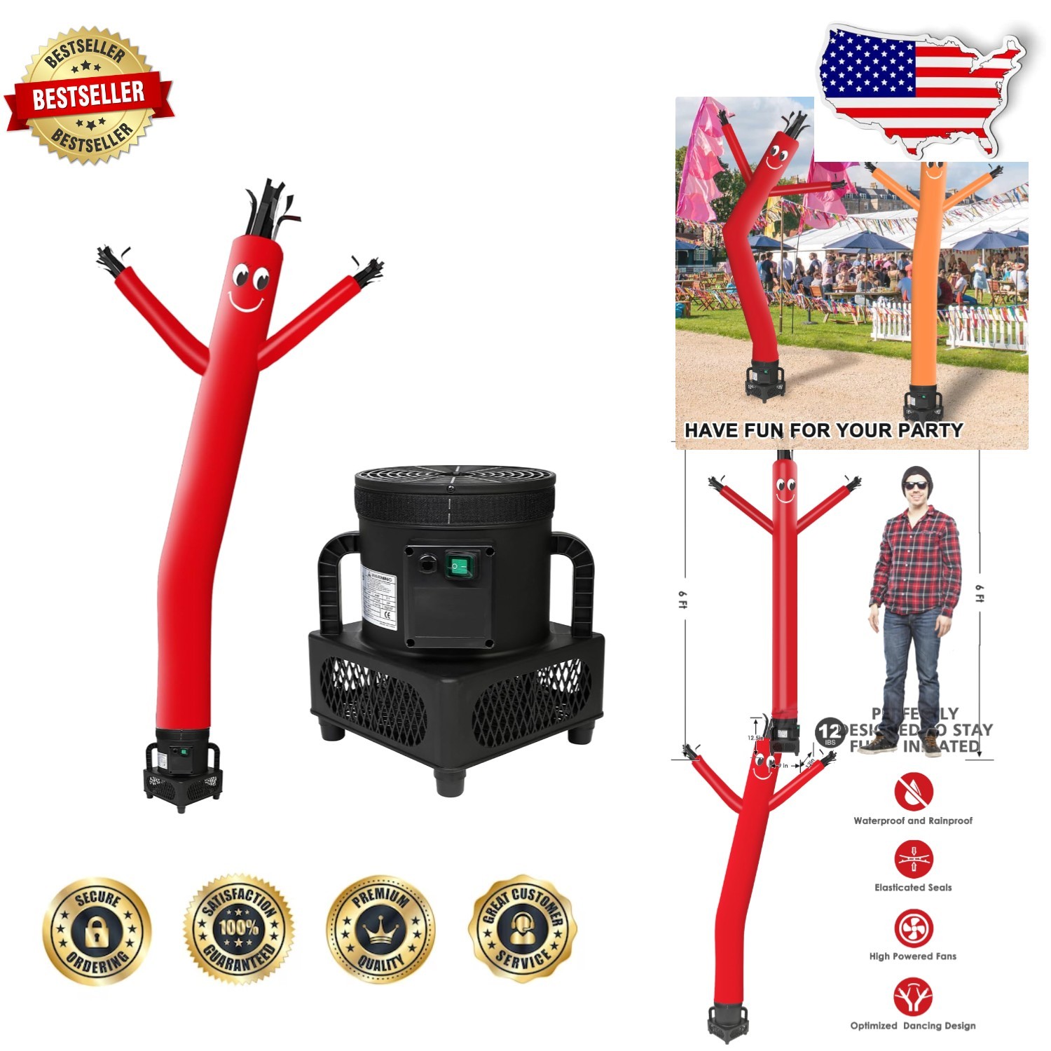 Complete 6FT Red Hot Chili Pepper Sky Dancer Inflatable Tube Man Blower