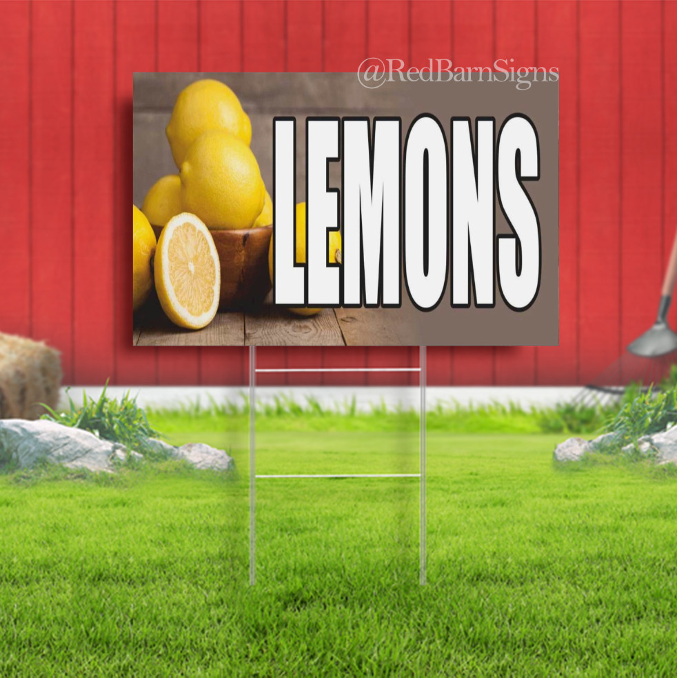 Lemons fruit vegetable farm fresh Indoor Outdoor Yard Sign with metal stakes