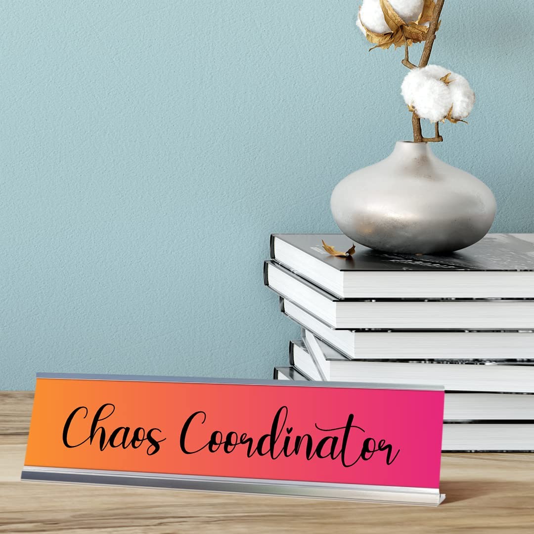 Chaos Coordinator, Orange and Purple Novelty Office Gift Desk Sign (2 x 8&Prime;)