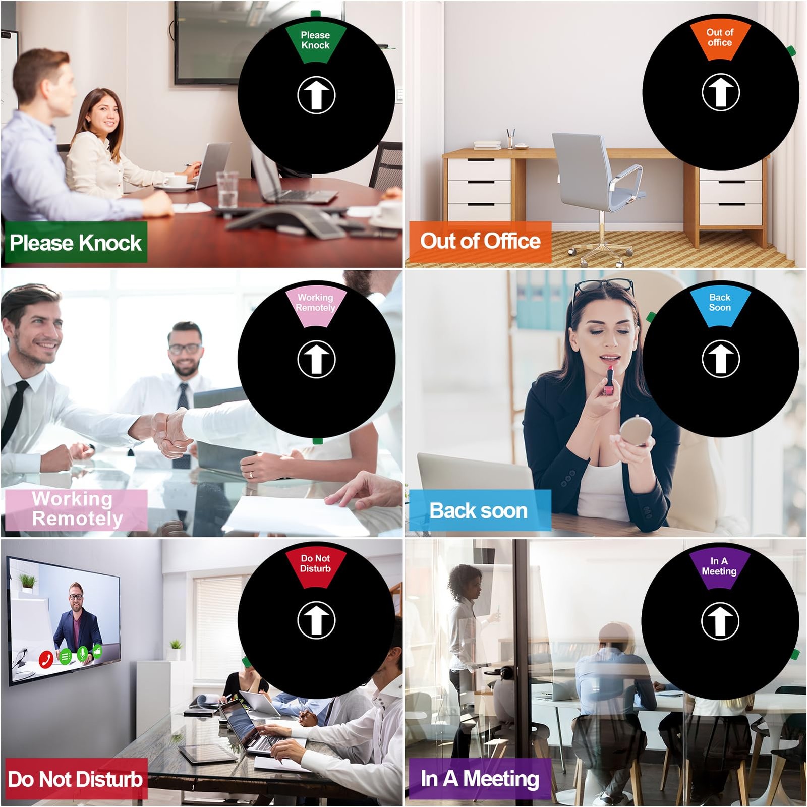 3 PCS Office Door Signs 6 Inch Rotating Wheel Privacy Sign 6 Options Plastic