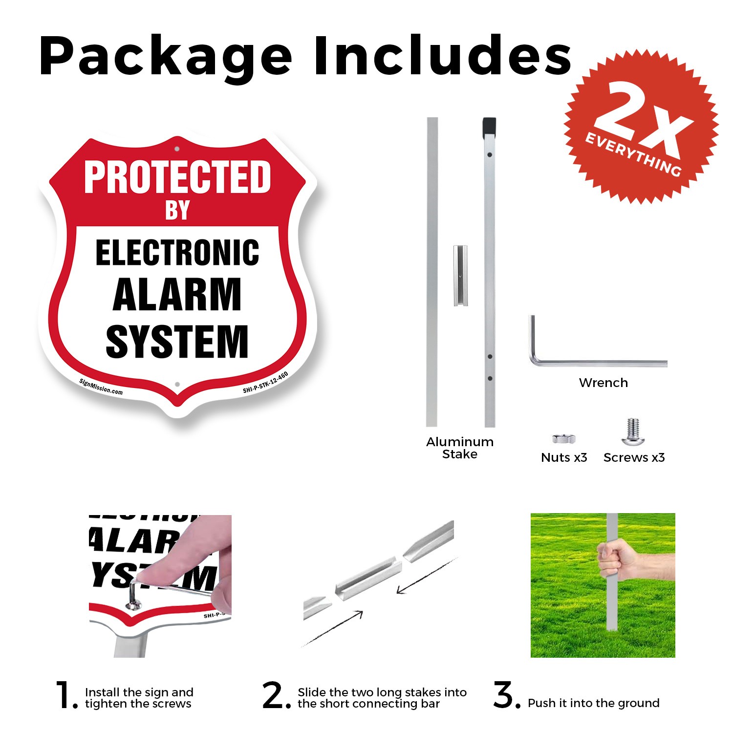 Security Alarm Shield Sign Protected By Electronic Alarm Shield Sign With Stake