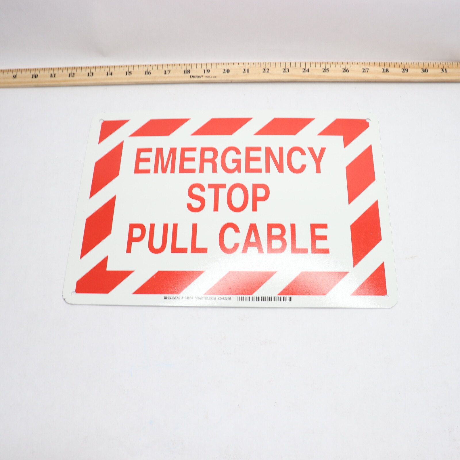 Brady Emergency Stop Pull Cable Sign Aluminum 10&Prime; x 14&Prime; 123854