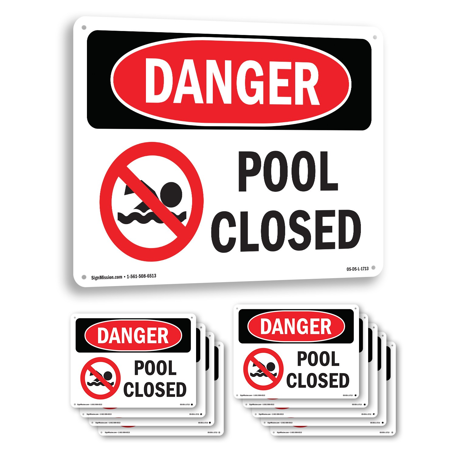 Pool Closed OSHA Danger Sign Metal, Plastic, Or Decal – 5 or 10 Pack