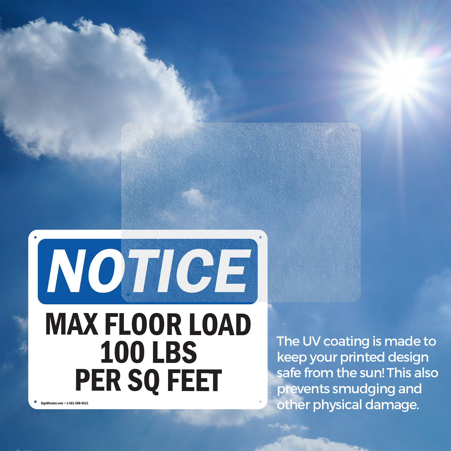 (2 Pack) Max Floor Load 100 Lbs Per Sq Foot OSHA Notice Sign Decal Metal Plastic