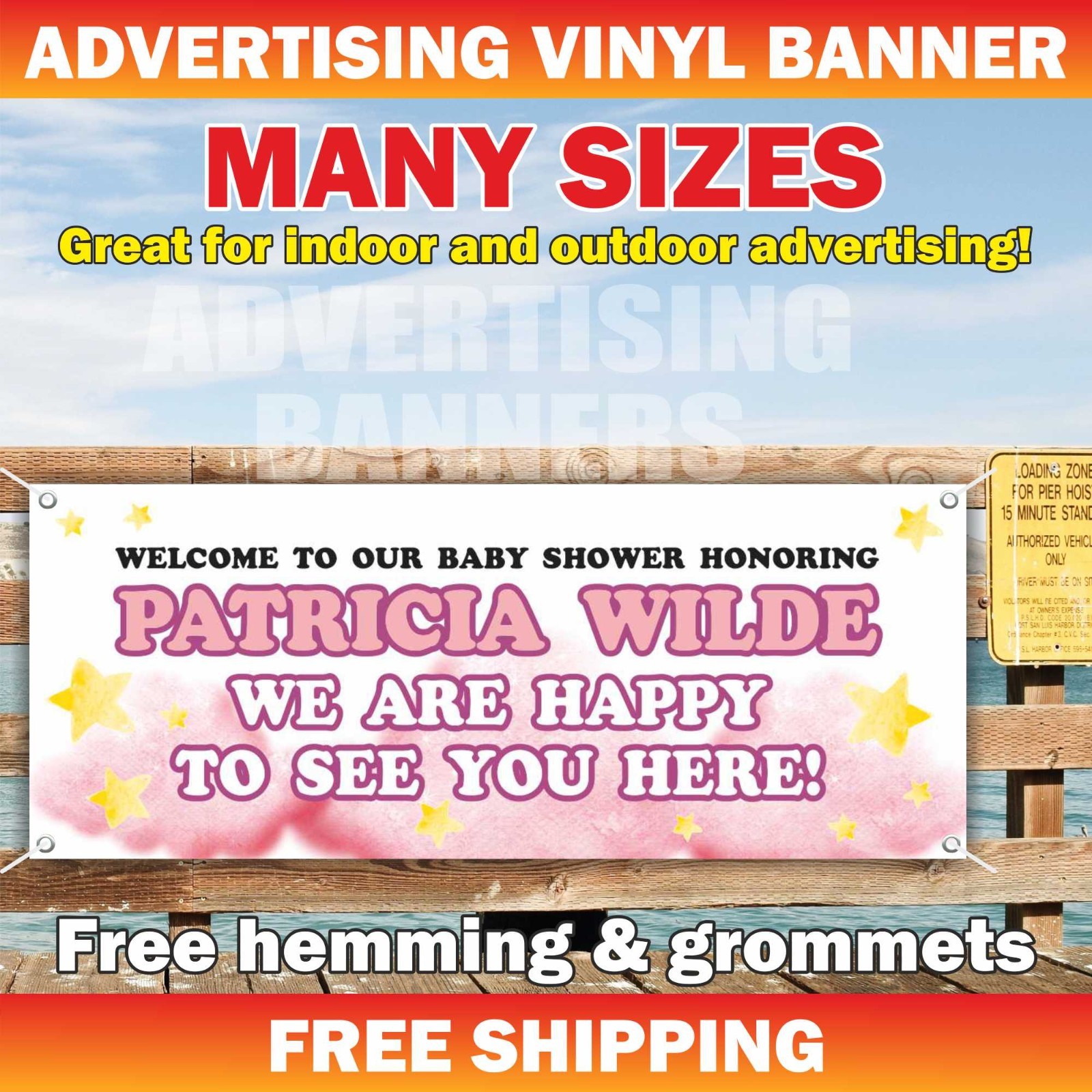Baby Shower Celebrating Advertising Banner Vinyl Mesh Sign Custom Name Welcome