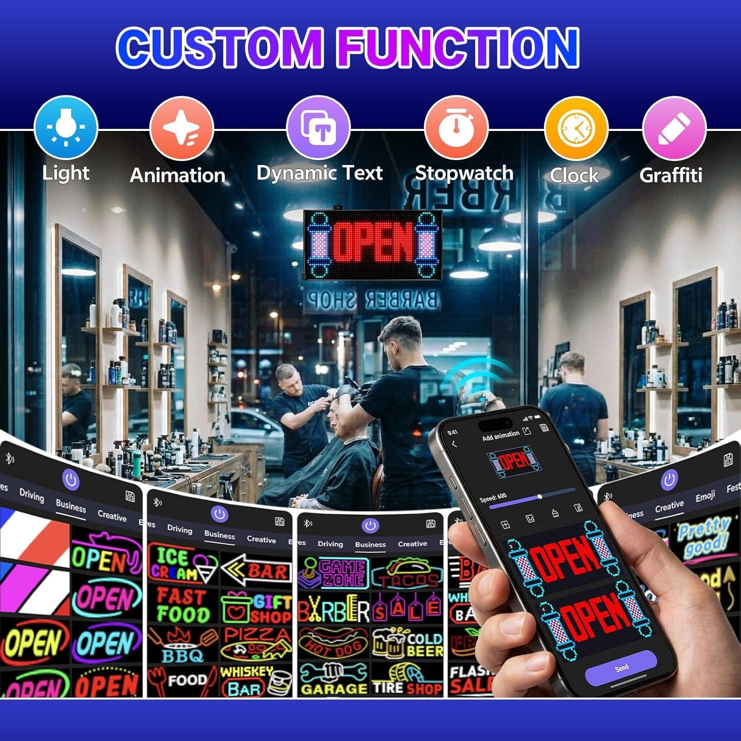 Multicolor Dual Row LED Open Sign 13&Prime;x8&Prime; – Eye-Catching Business Display
