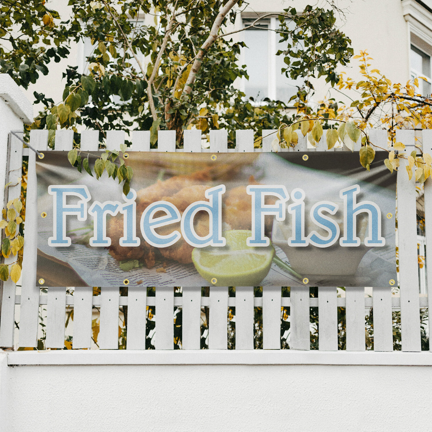 Fried Fish 13 oz Vinyl Banner Sign with Metal Grommets Heavy-Duty Single-Sided