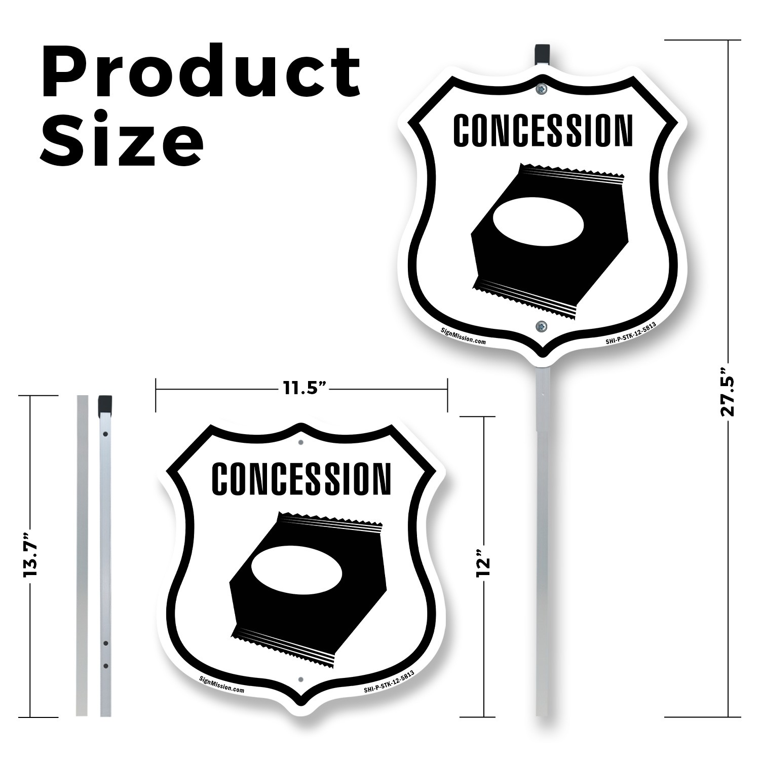 Concession Shield Shaped Sign With Stake Weather Resistant Crafted in the USA