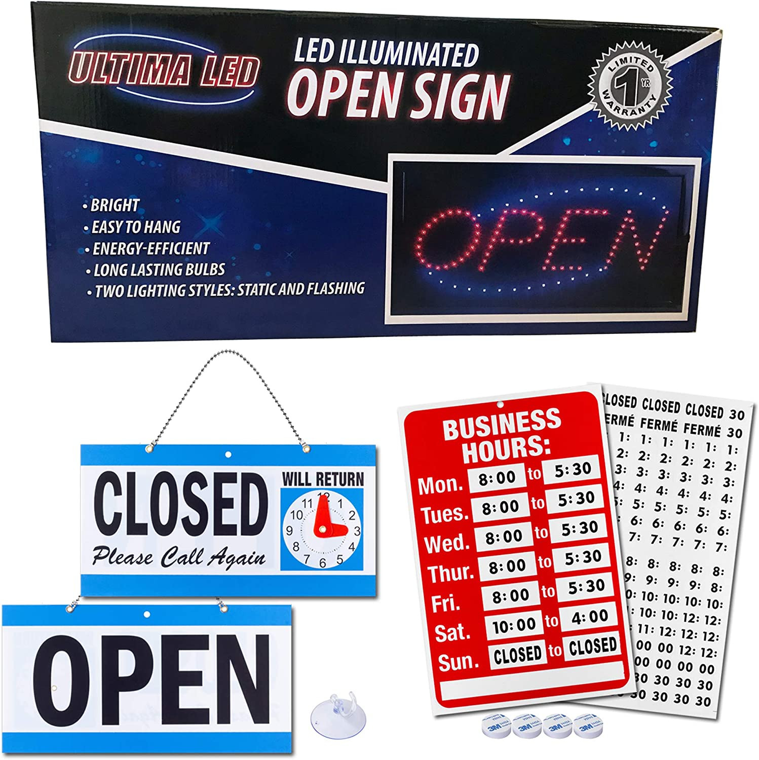 Neon Open Sign for Business: Horizontal LED Sign with Flashing Mode for Stores –
