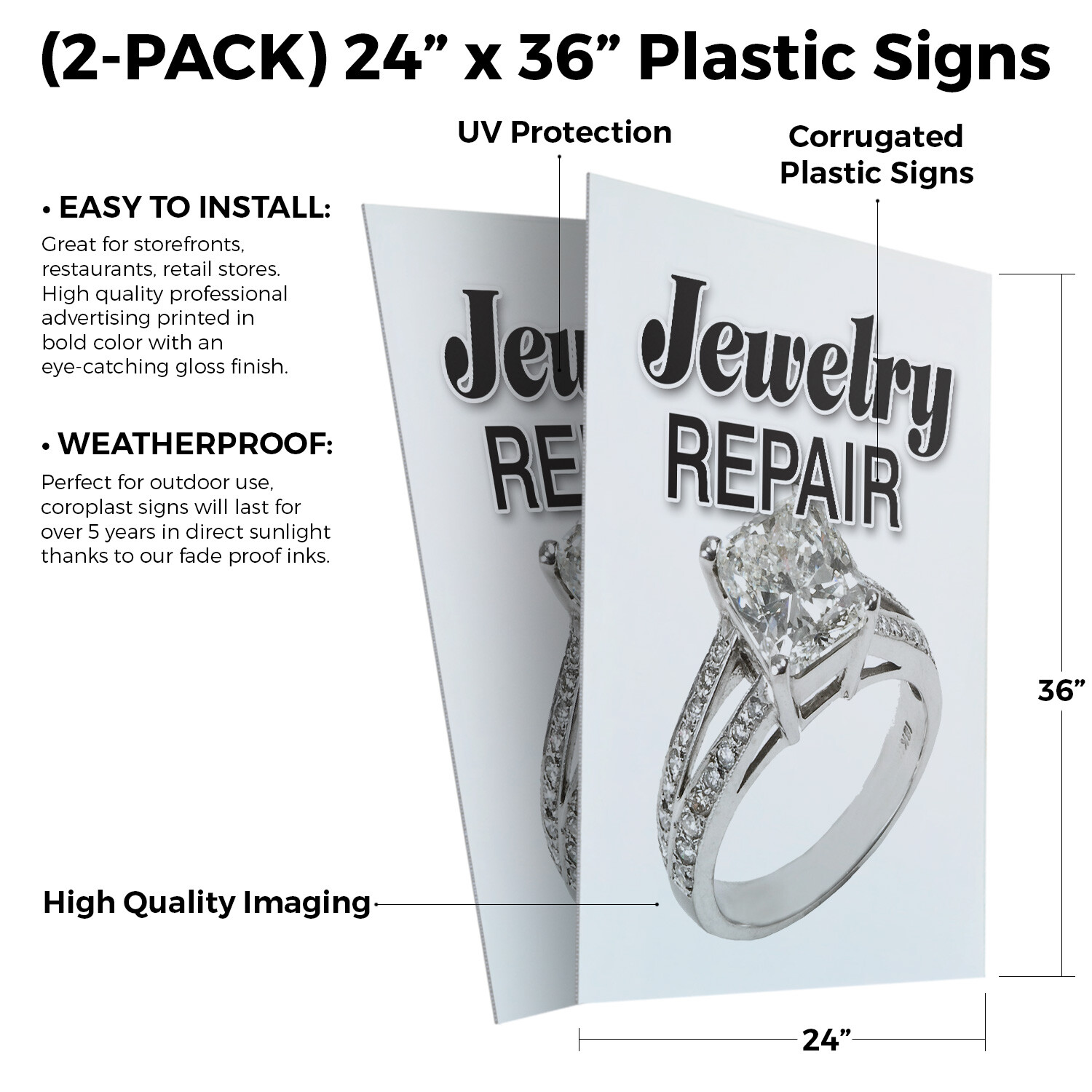 Jewelry Repair 24&Prime; x 36&Prime; 2 Pack Of Store Sign Plastic Or Decal