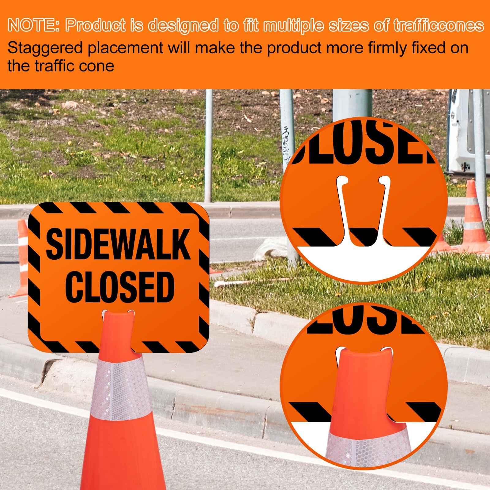 6 Pcs Plastic Sidewalk Closed Sign Bulk for Traffic Cones Top Road Warning Si…