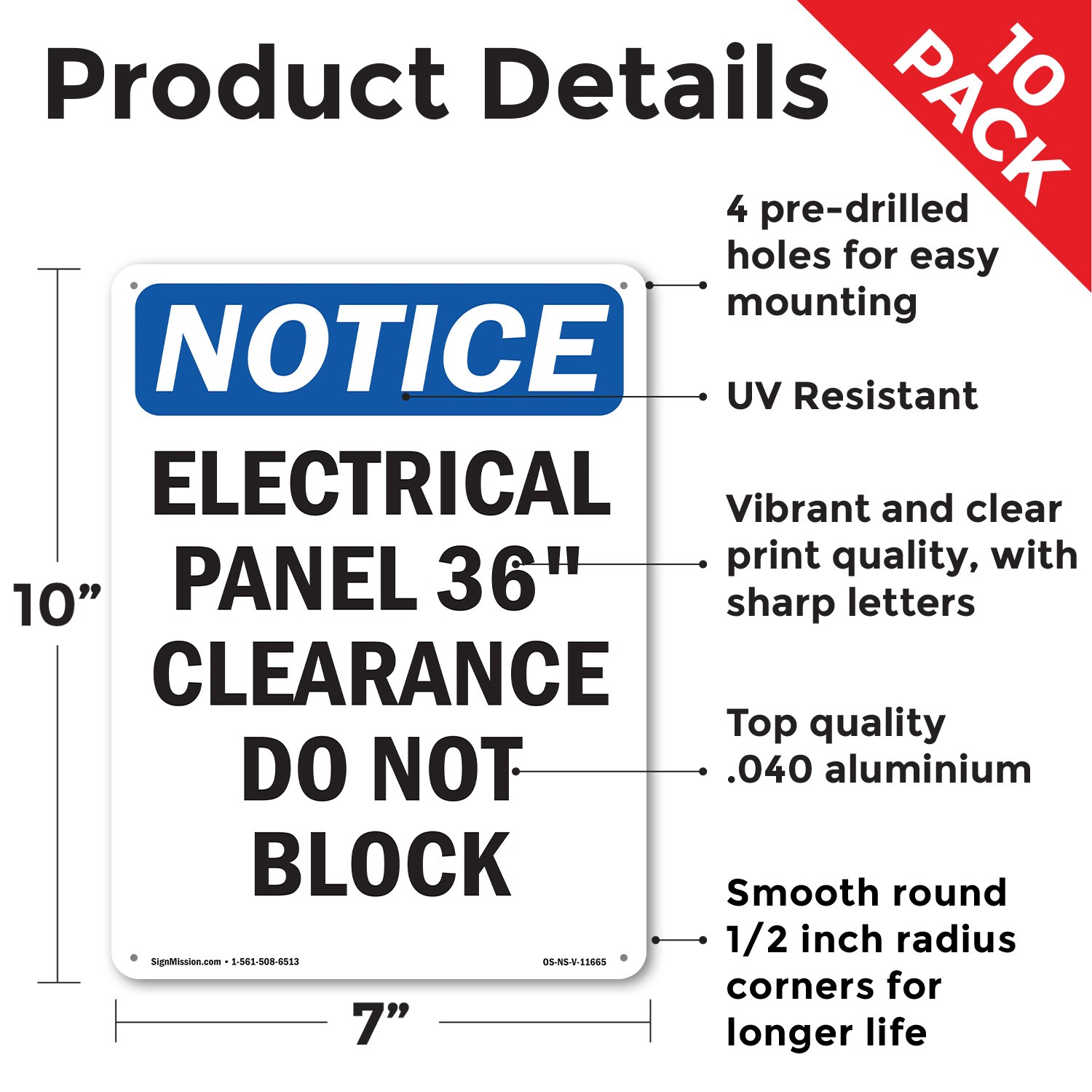 Electrical Panel 36 Clearance OSHA Notice Sign Metal Plastic, Decal 5 or 10 Pack
