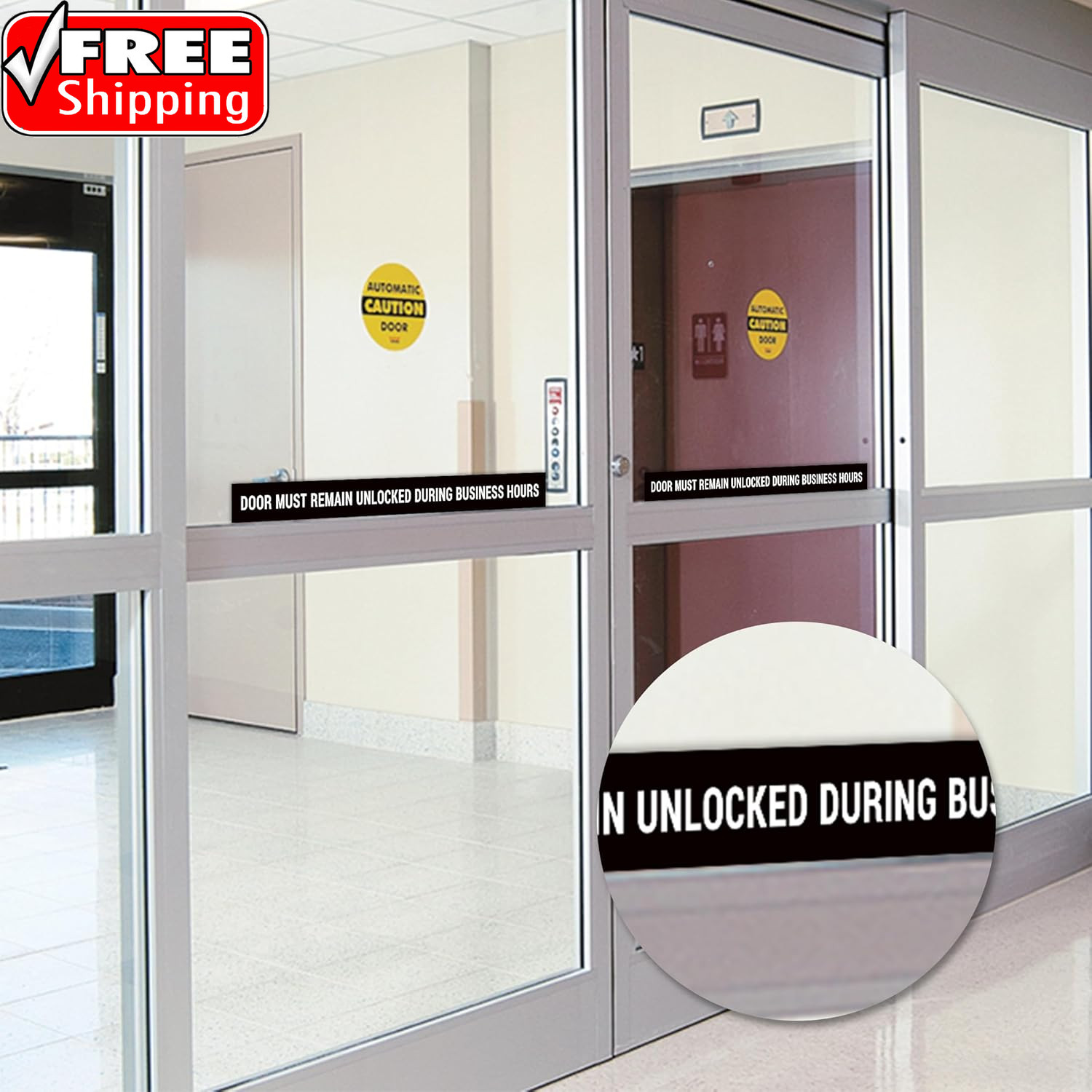 2PCS Door Must Remain Unlocked during Business Hours Sticker Sign，Self-Adhesive