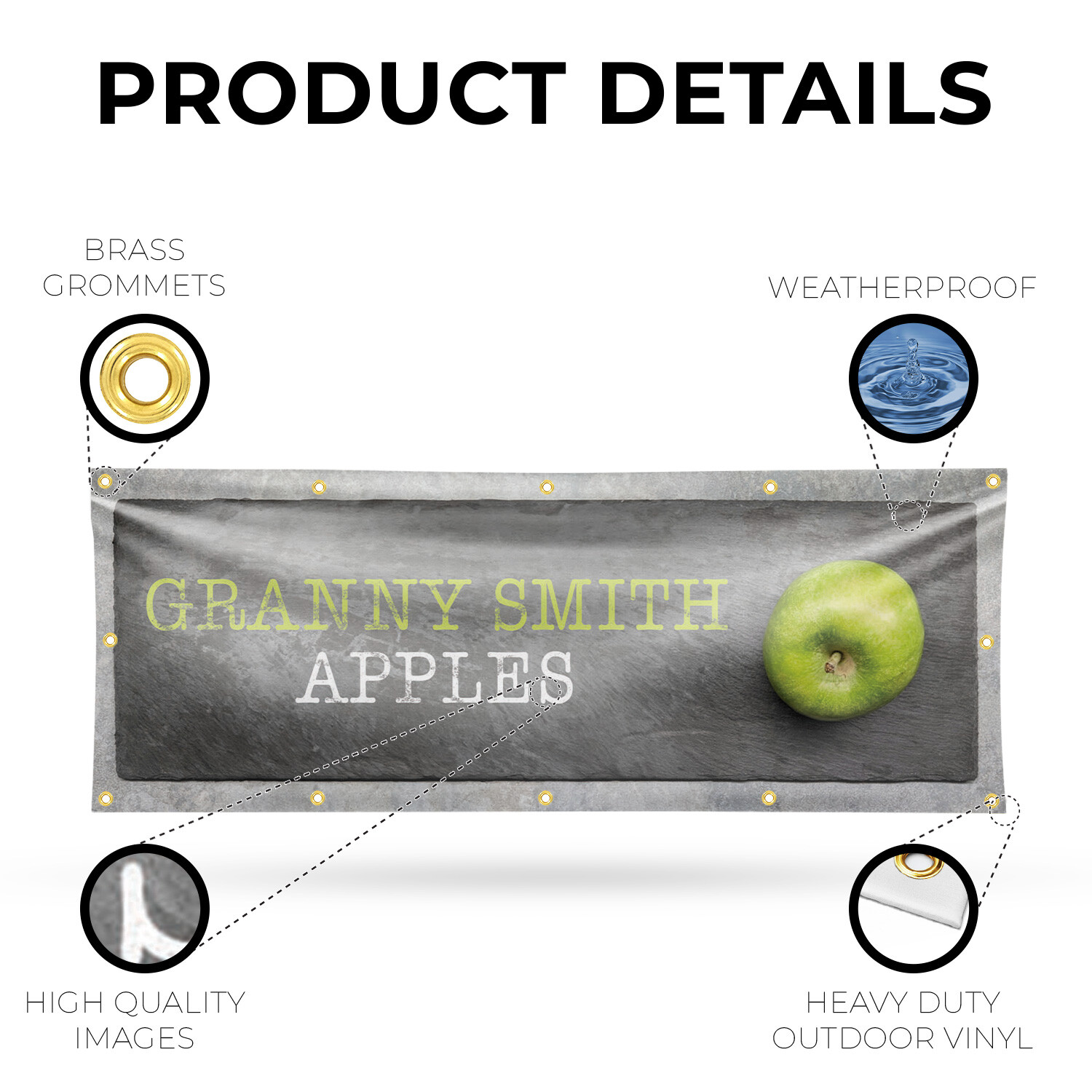 Granny Smith Apples Vinyl Banner Sign with Metal Grommets Heavy-Duty