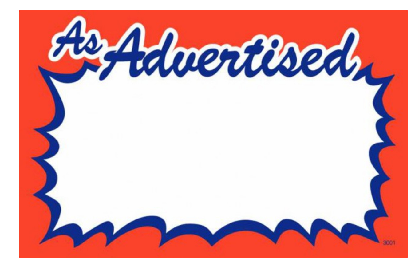 100 – 3.5&Prime; x 5.5&Prime; As Advertised Burst price cards for Stores Nice Signage Signs