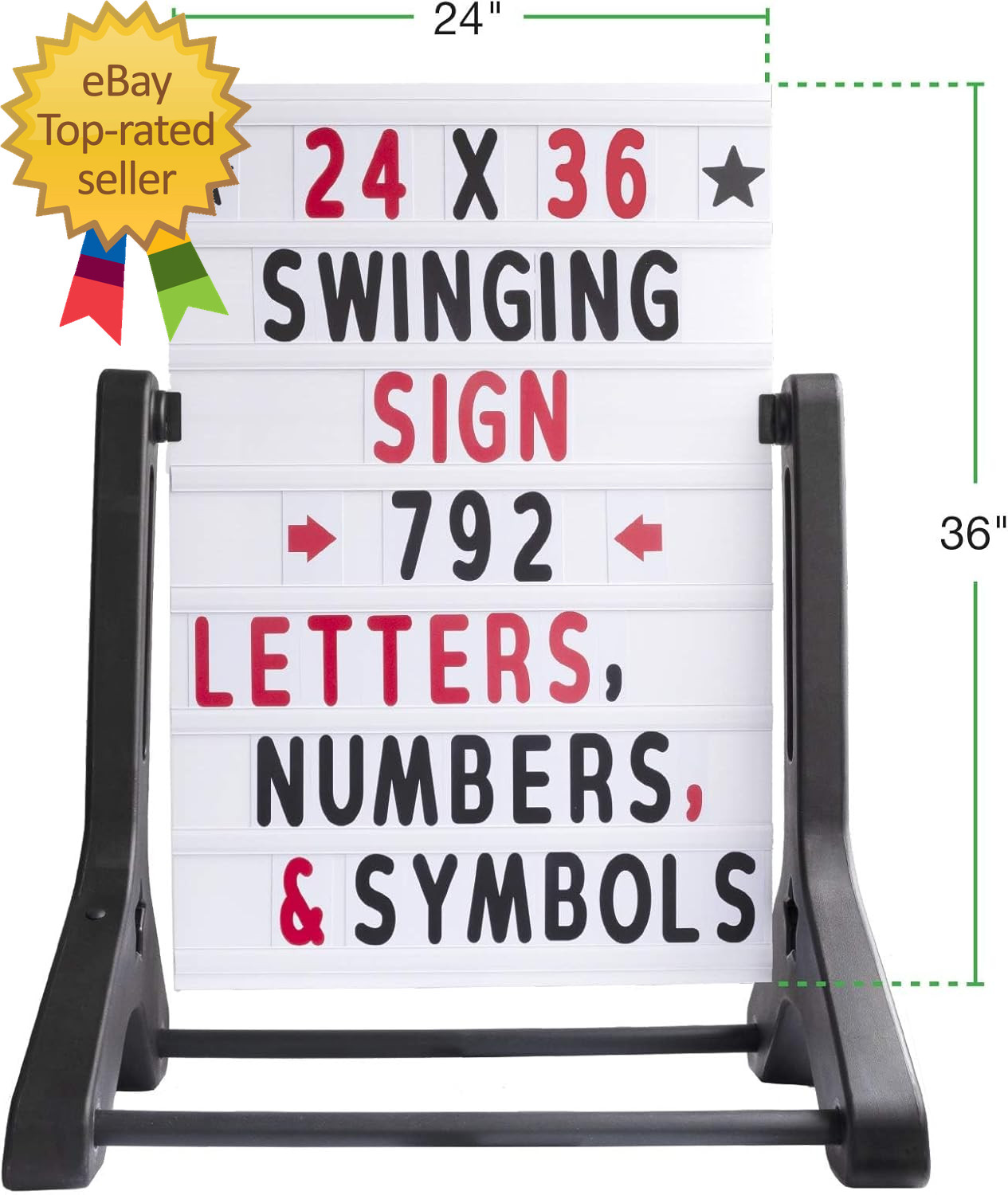 Swinging Changeable Message Sidewalk Sign: 24&Prime; X 36&Prime; Sign with 792 Pre-Cut Doubl