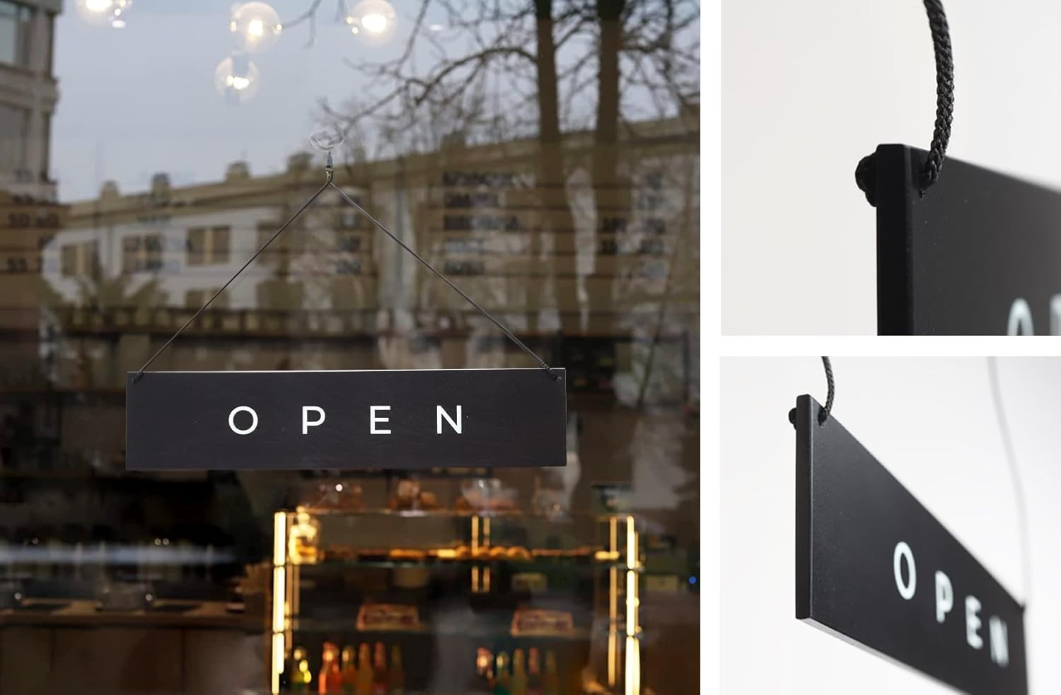 Stylish Black Wooden Open Closed Sign – Double-Sided Design