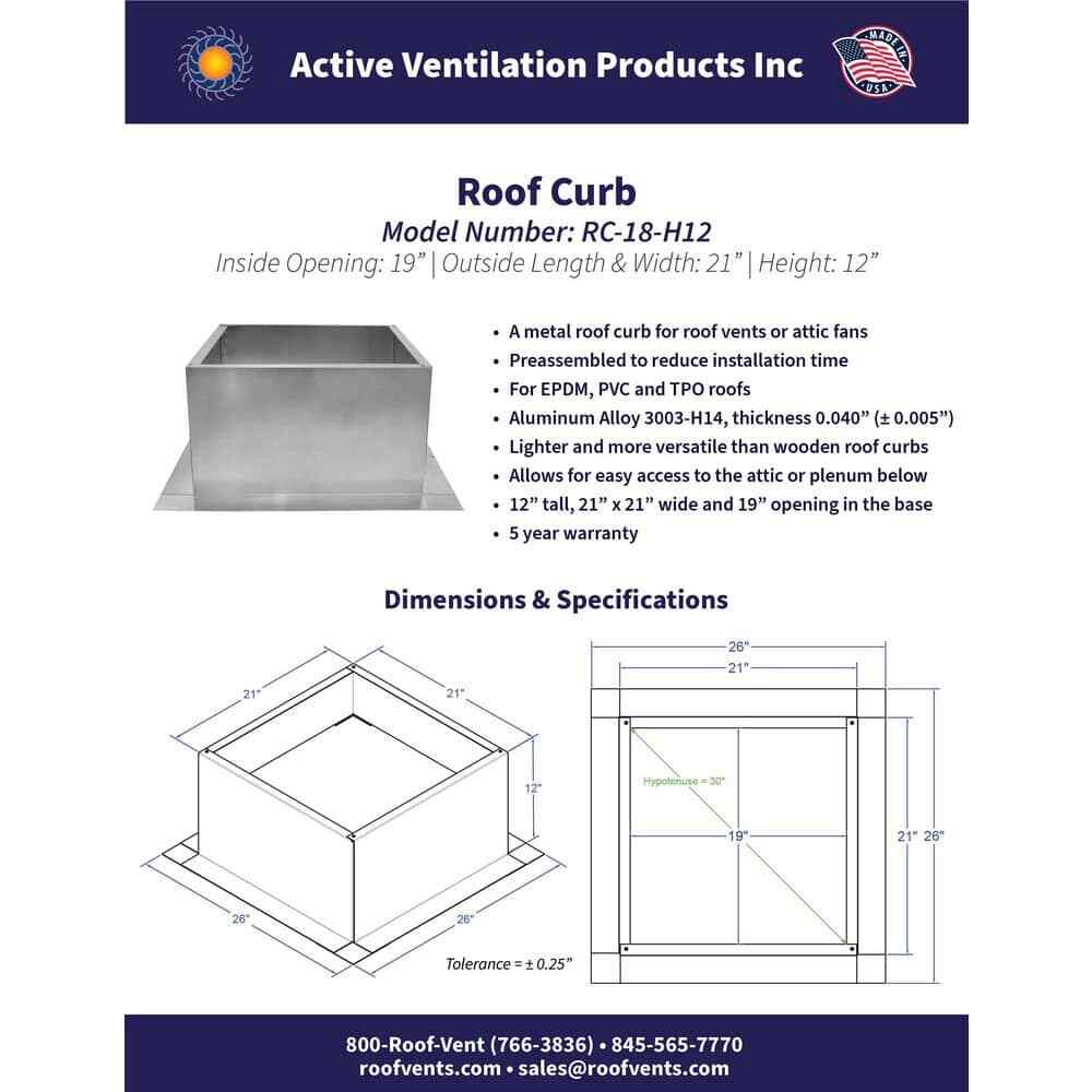 Aluminum Preassembled Roof Curb Box Is 21 In. Wide X 21 In. Long X 12 In. High