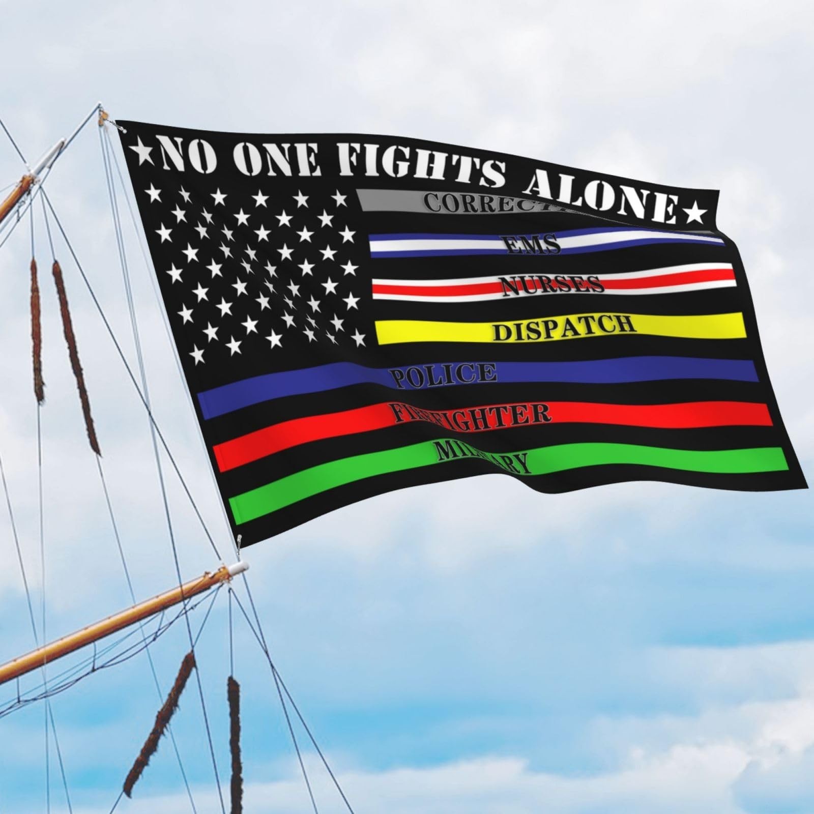 No One Fights Alone Multi Thin Line First Responder Flag 3×5 ft Banner Indoor…