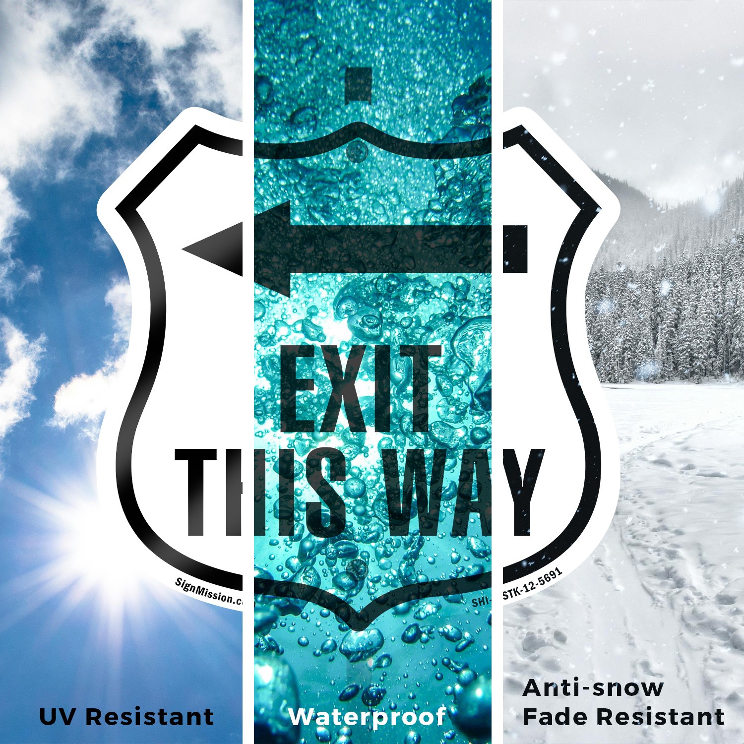 Exit This Way Left Shield Shaped Sign With Stake Crafted in the USA