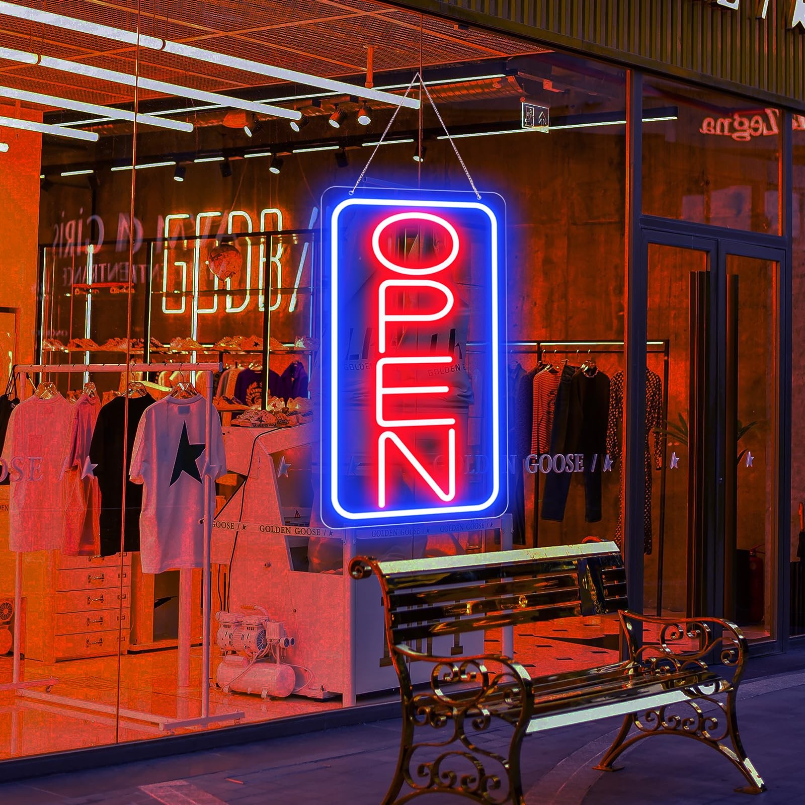 22&Prime; X 11&Prime; Led Neon Open Signs 22 Inch with 12V AC Adapter, Blue/Red-Vertical