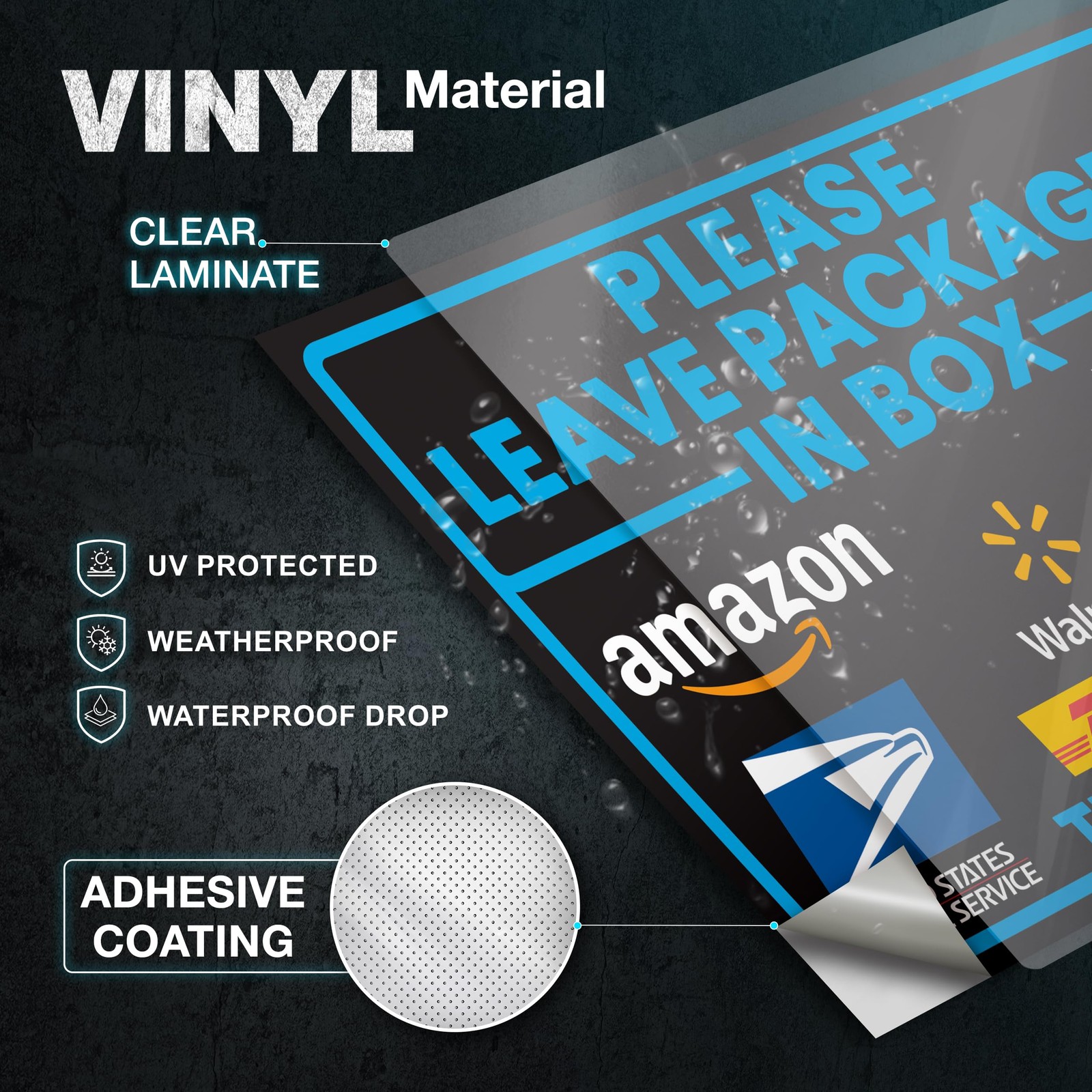Leave Packages in Box Sticker, 10 x 7 Inch Reflective UV Laminated Vinyl